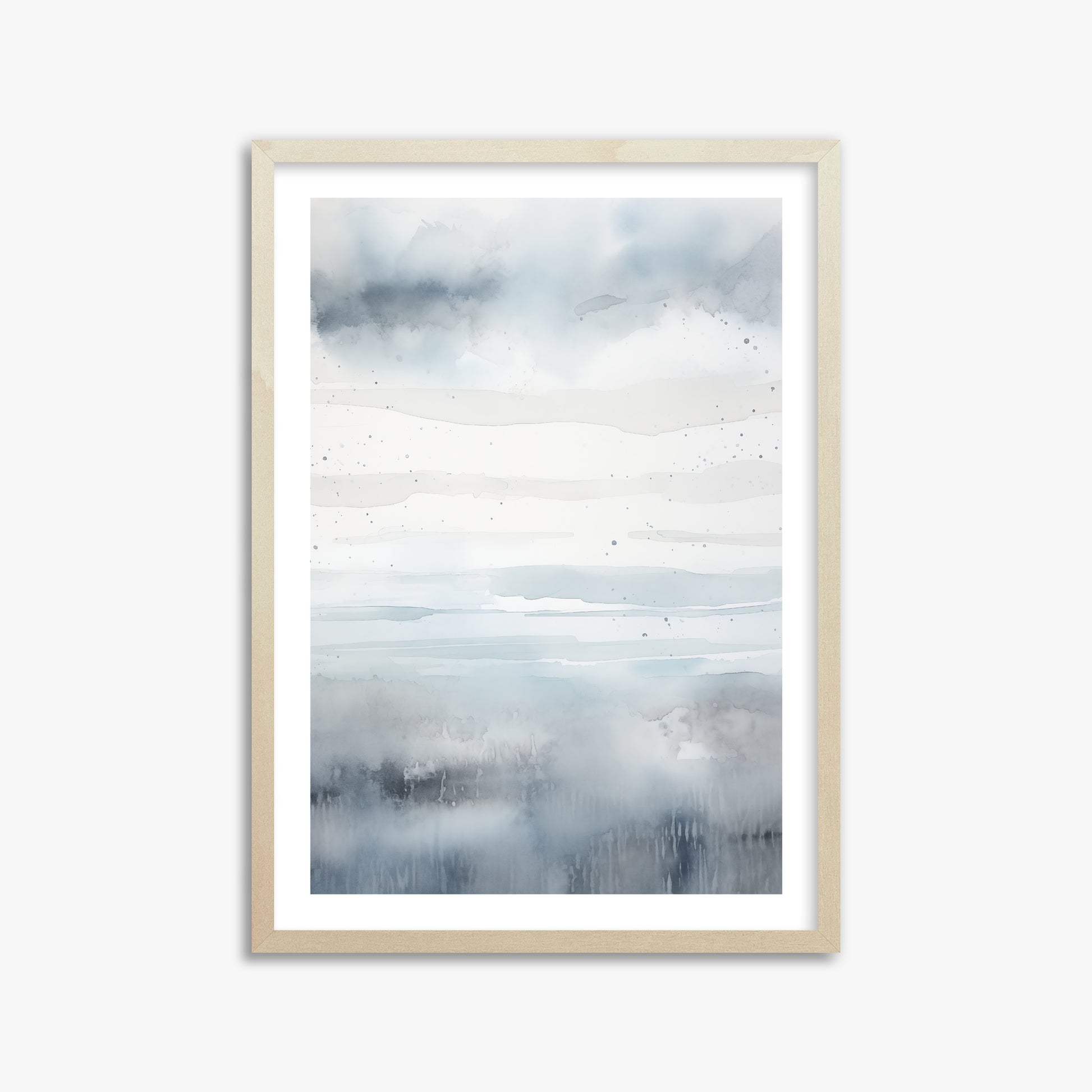 Misty Horizon Watercolor, 50x70cm Framed Art Reproduction With Lime Wood Frame