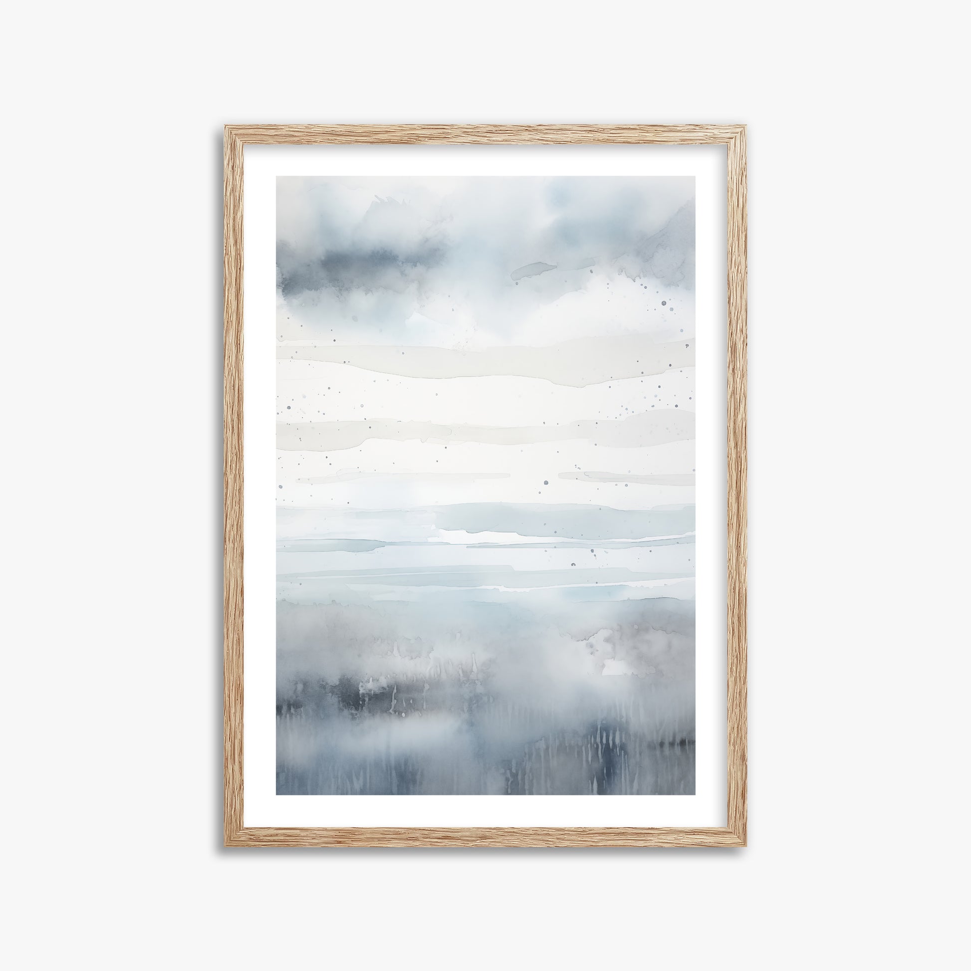 Misty Horizon Watercolor, 50x70cm Framed Art Reproduction With Raw Oak Frame