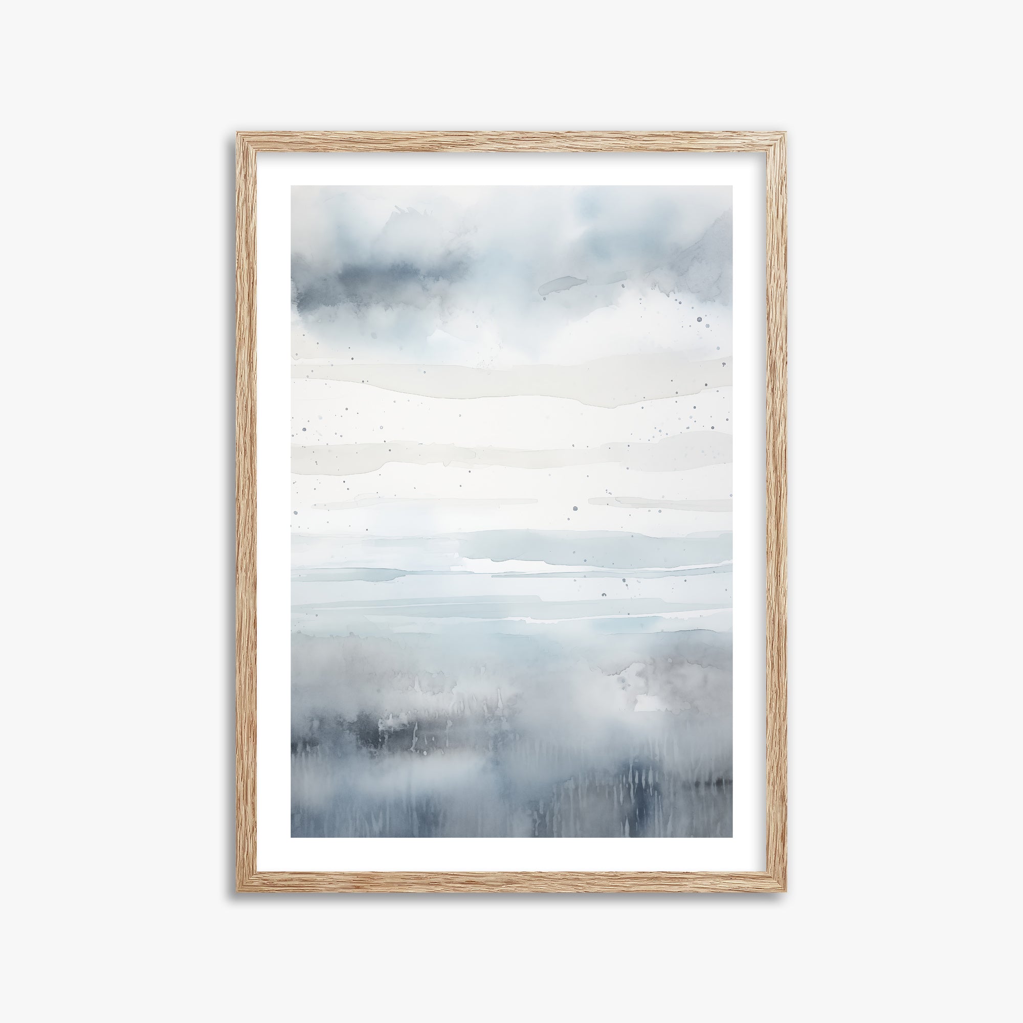 Misty Horizon Watercolor, 50x70cm Framed Art Reproduction With Raw Oak Frame