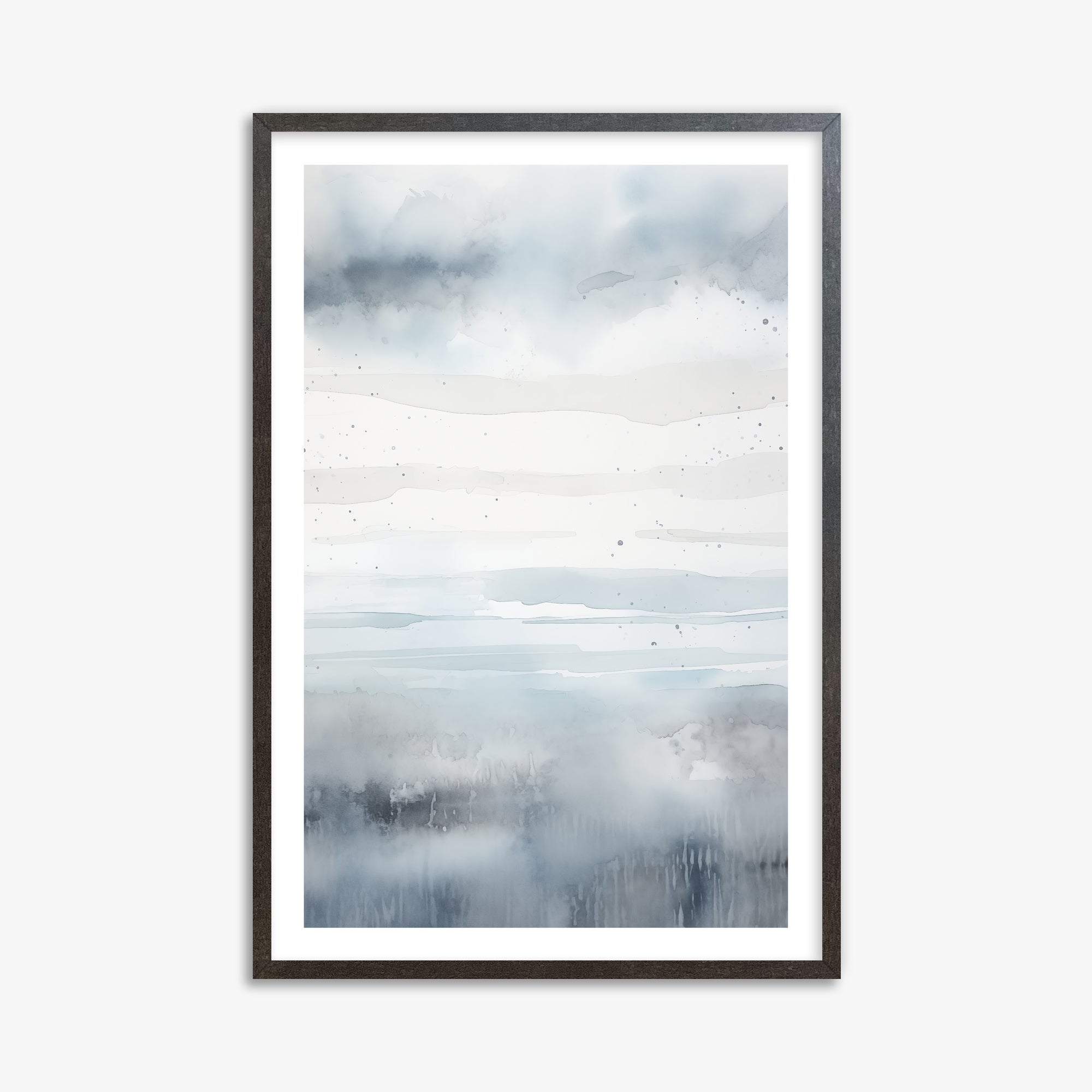 Misty Horizon Watercolor, 61x91cm Framed Art Reproduction With Espresso Frame