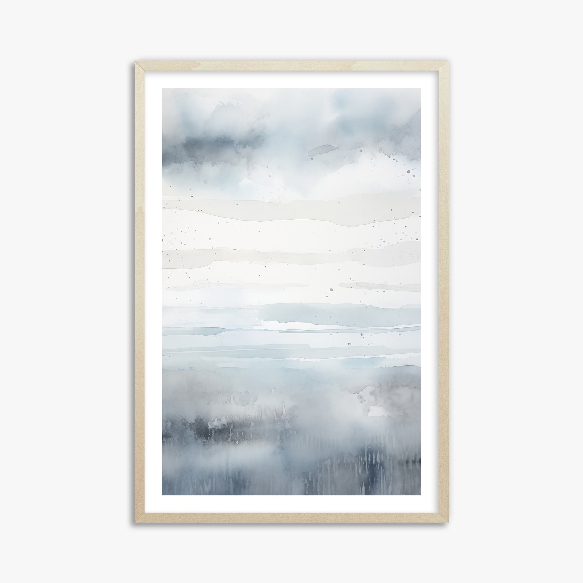 Misty Horizon Watercolor, 61x91cm Framed Art Reproduction With Lime Wood Frame