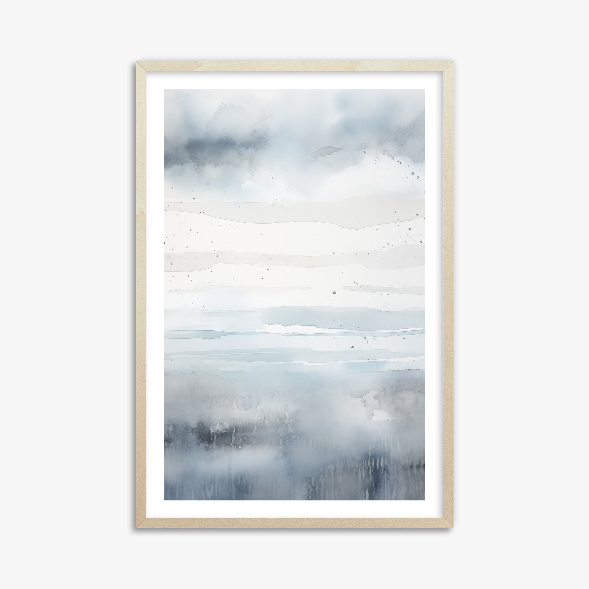 Misty Horizon Watercolor, 61x91cm Framed Art Reproduction With Lime Wood Frame