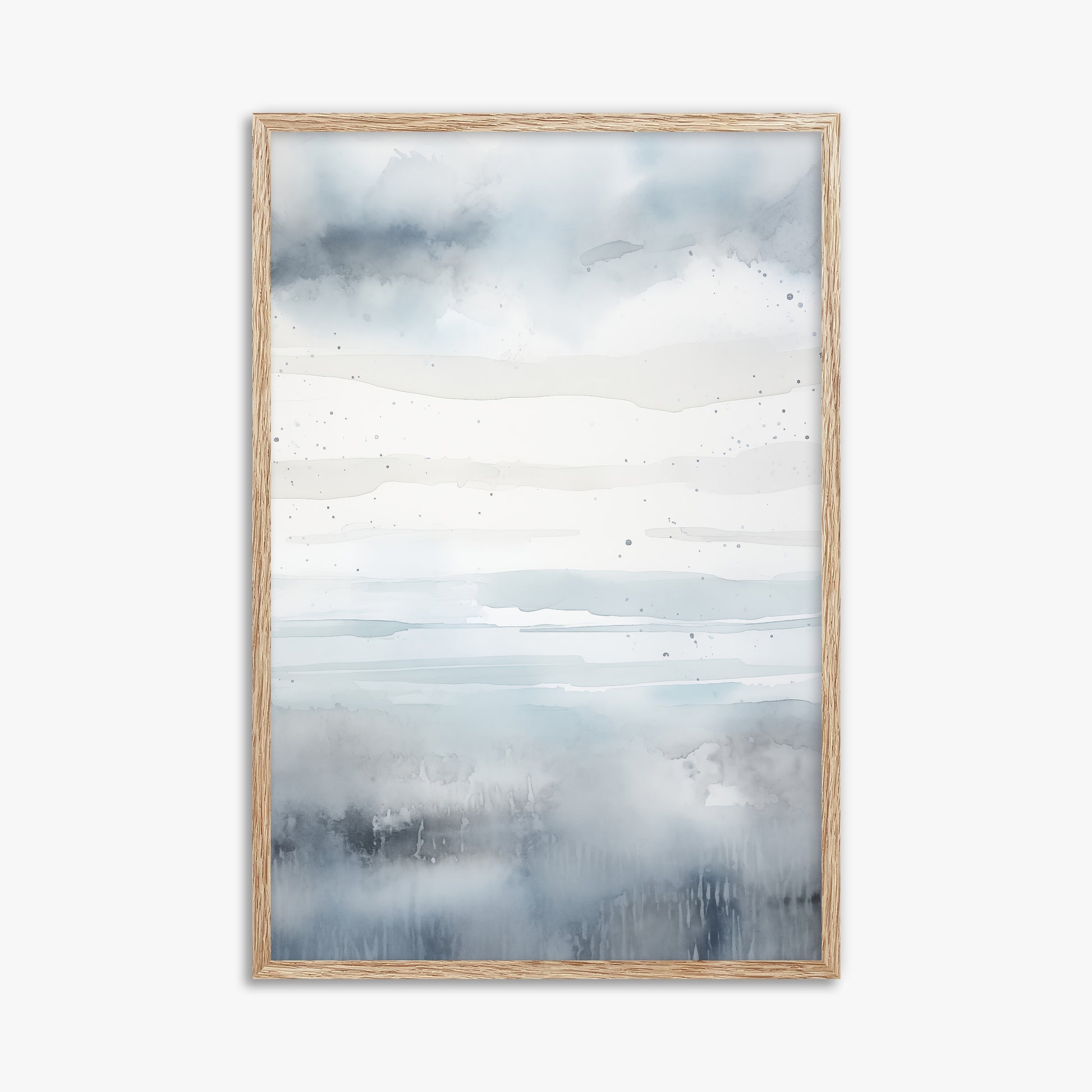 Misty Horizon Watercolor, 61x91cm Framed Art Reproduction With Raw Oak Frame