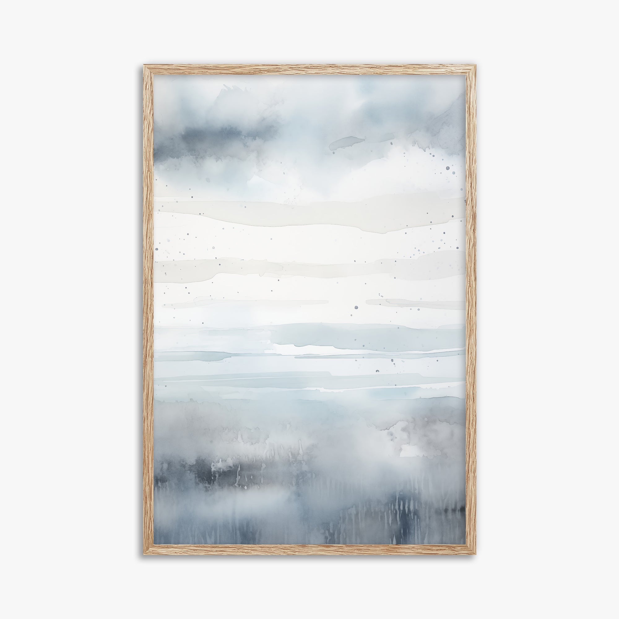 Misty Horizon Watercolor, 61x91cm Framed Art Reproduction With Raw Oak Frame