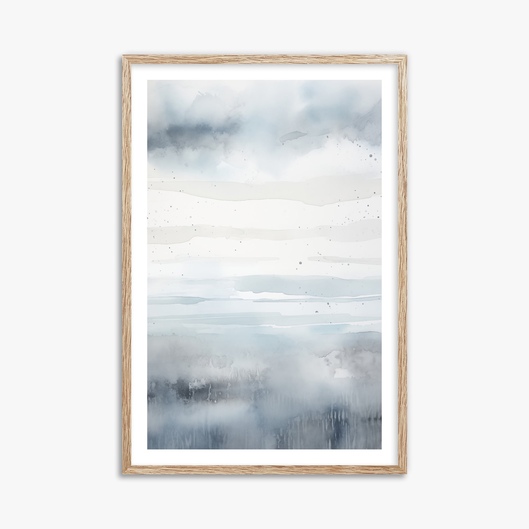 Misty Horizon Watercolor, 61x91cm Framed Art Reproduction With Raw Oak Frame