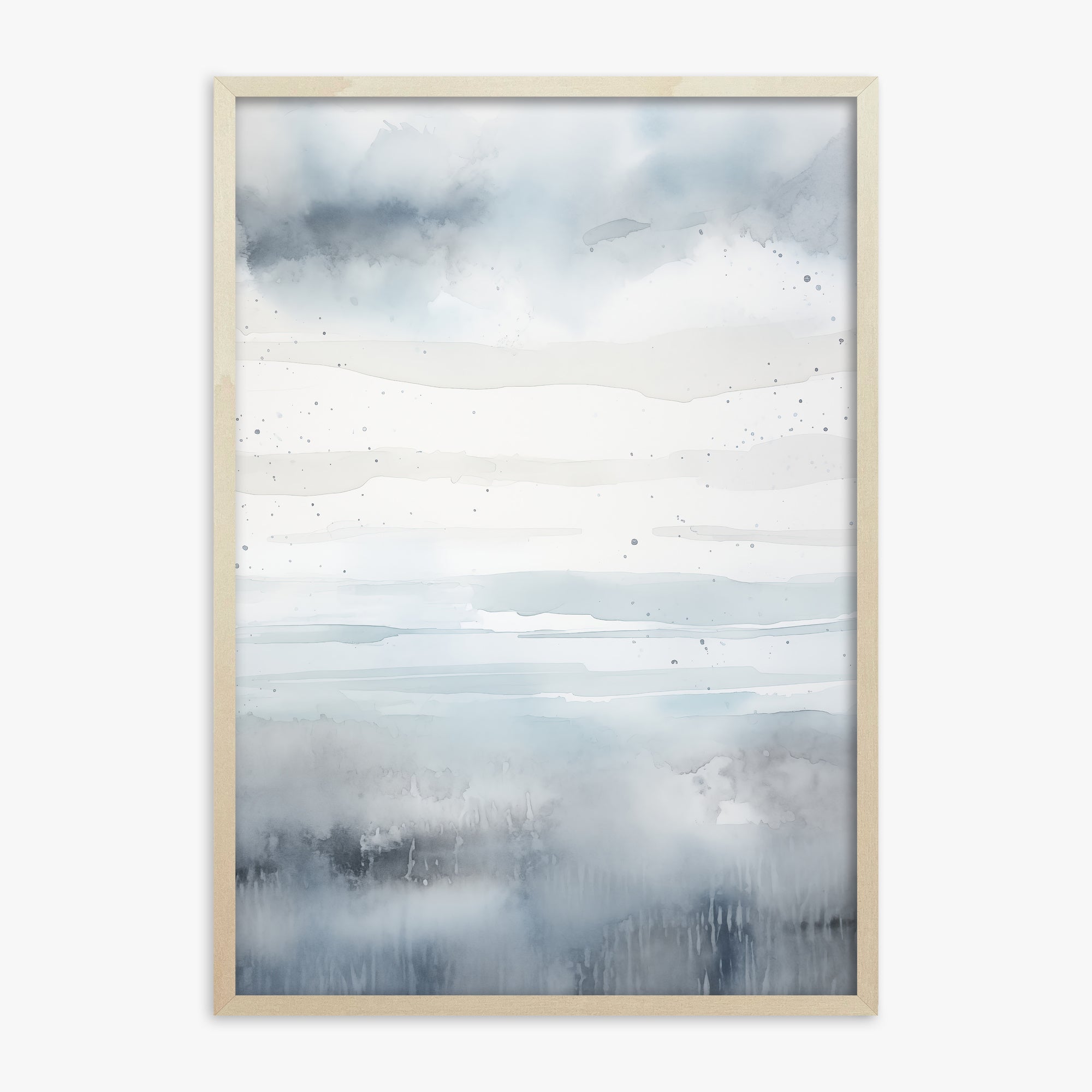 Misty Horizon Watercolor, 70x100cm Framed Art Reproduction With Lime Wood Frame