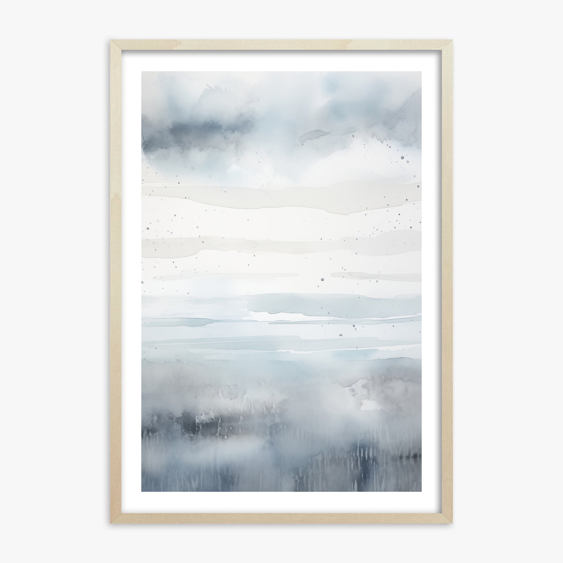 Misty Horizon Watercolor, 70x100cm Framed Art Reproduction With Lime Wood Frame