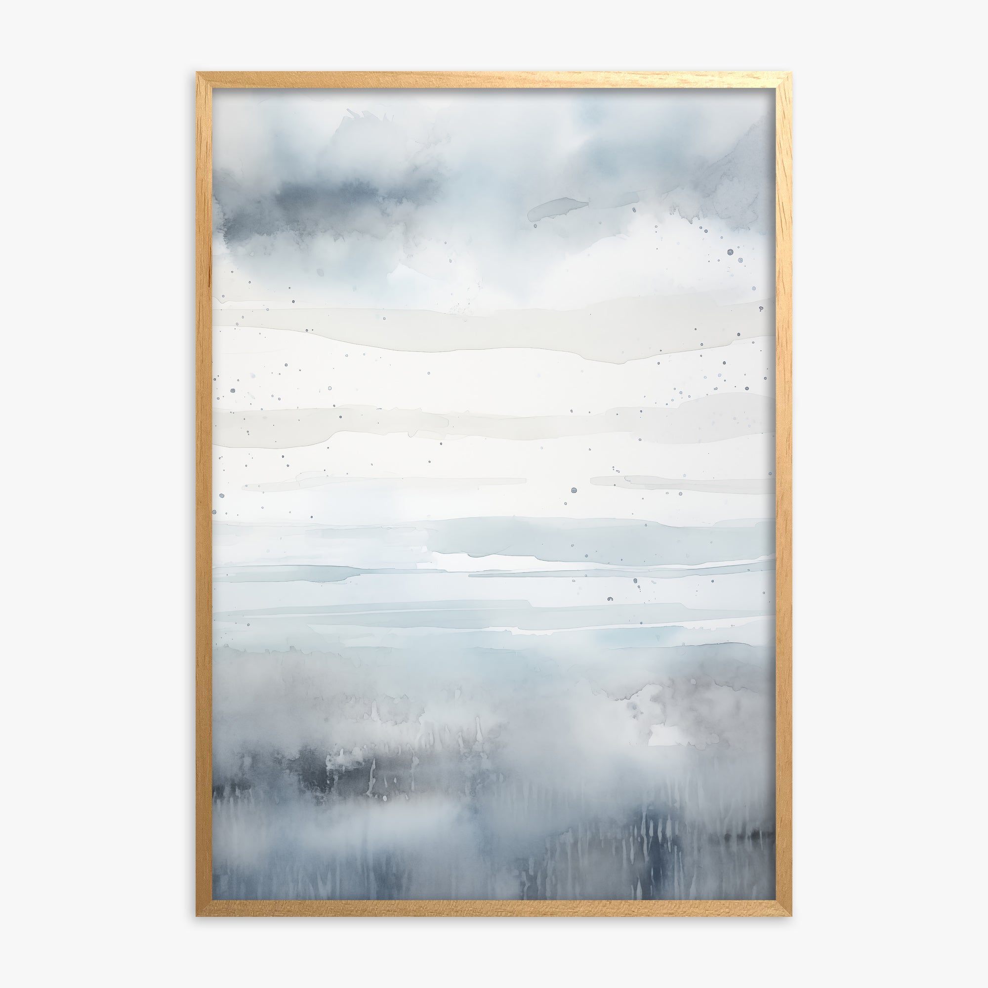 Misty Horizon Watercolor, Oak Framed Poster With Oak Frame