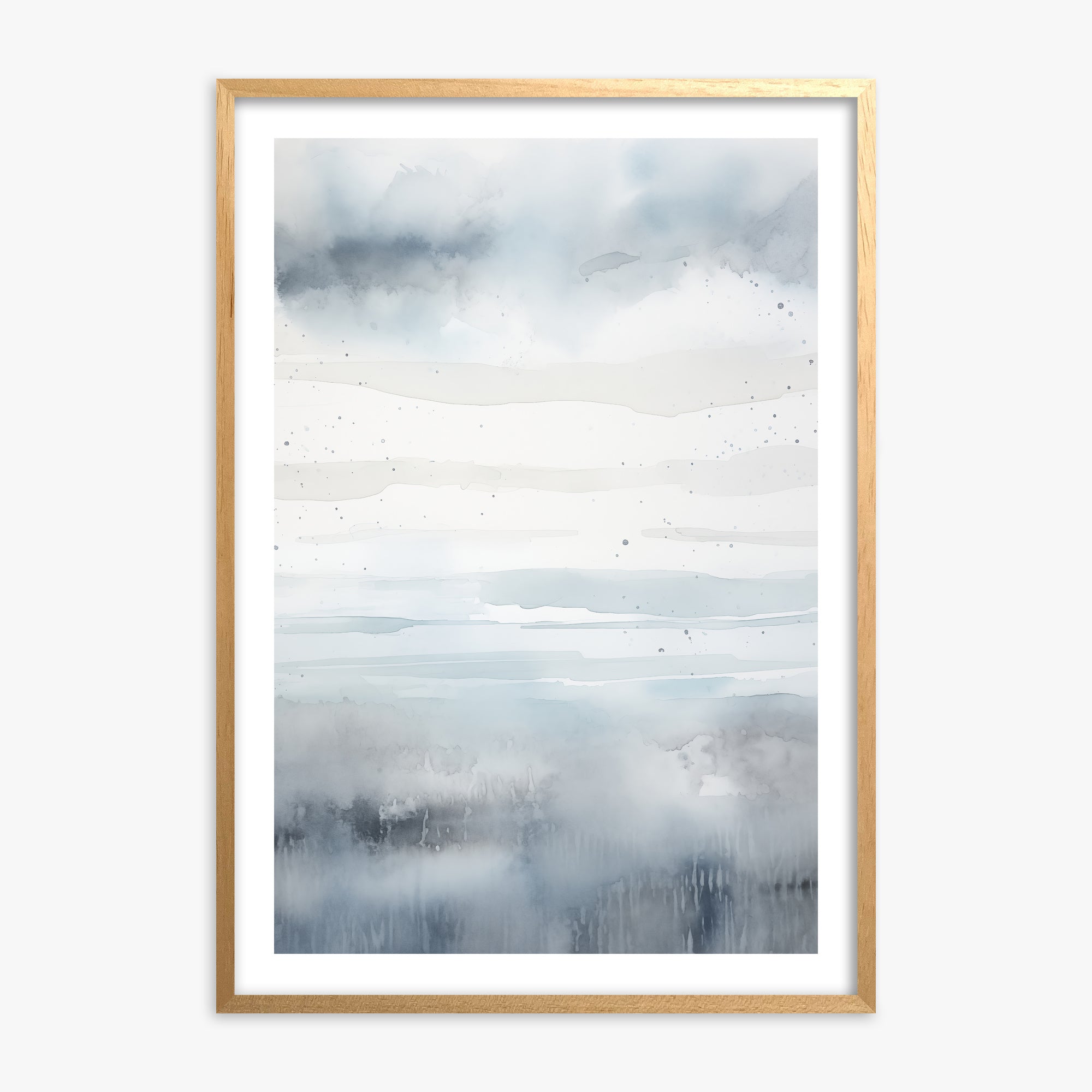 Misty Horizon Watercolor, Oak Framed Poster With Oak Frame