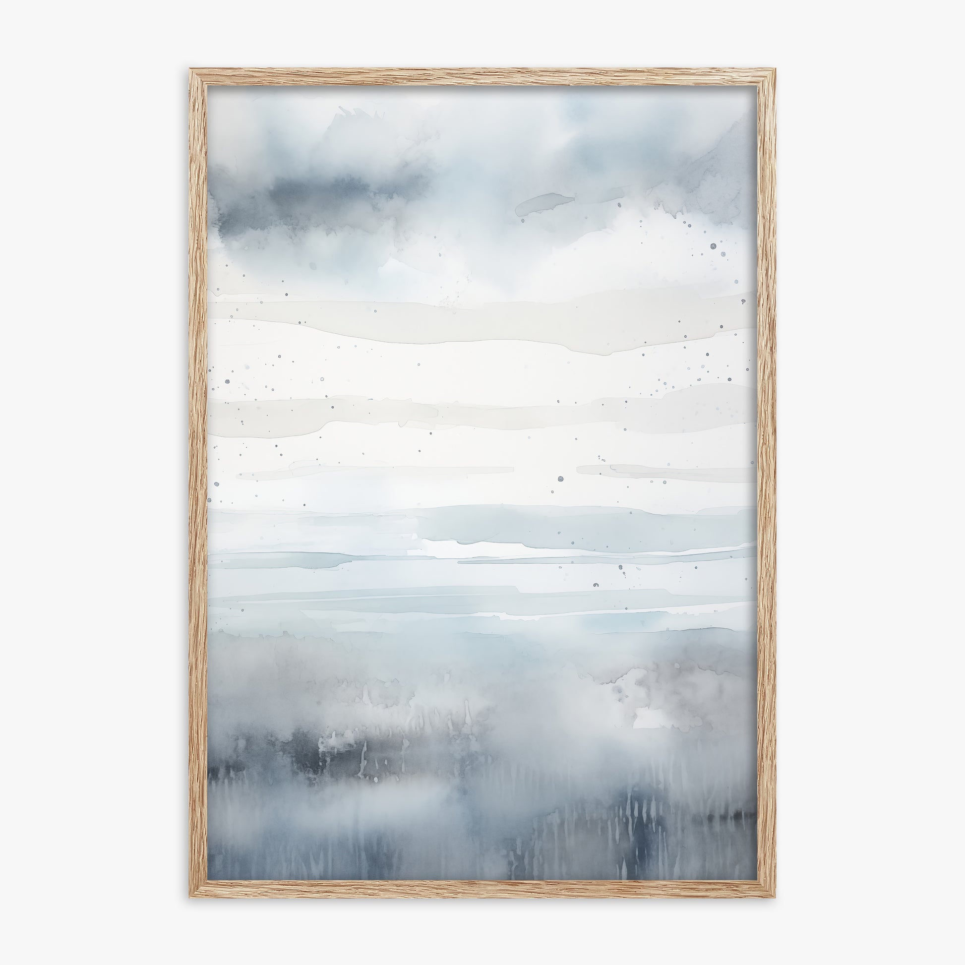 Misty Horizon Watercolor, 70x100cm Framed Art Reproduction With Raw Oak Frame