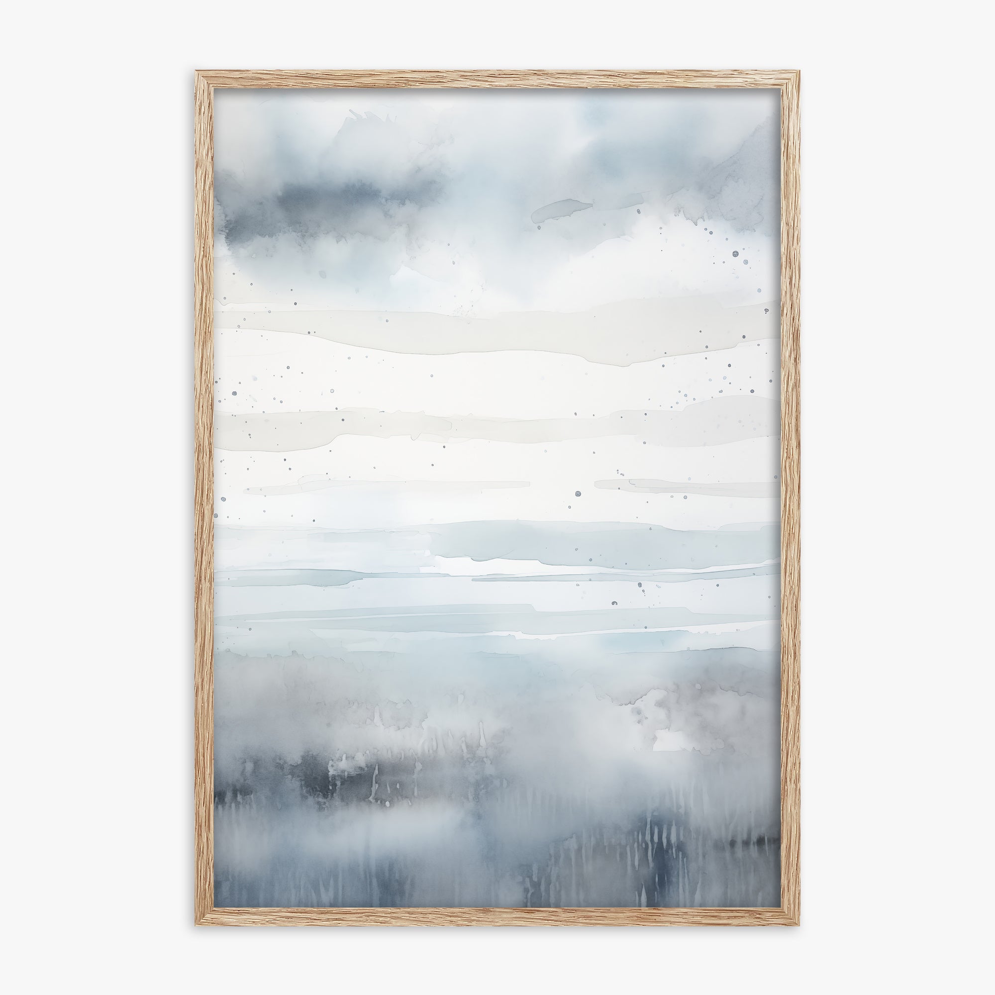 Misty Horizon Watercolor, 70x100cm Framed Art Reproduction With Raw Oak Frame