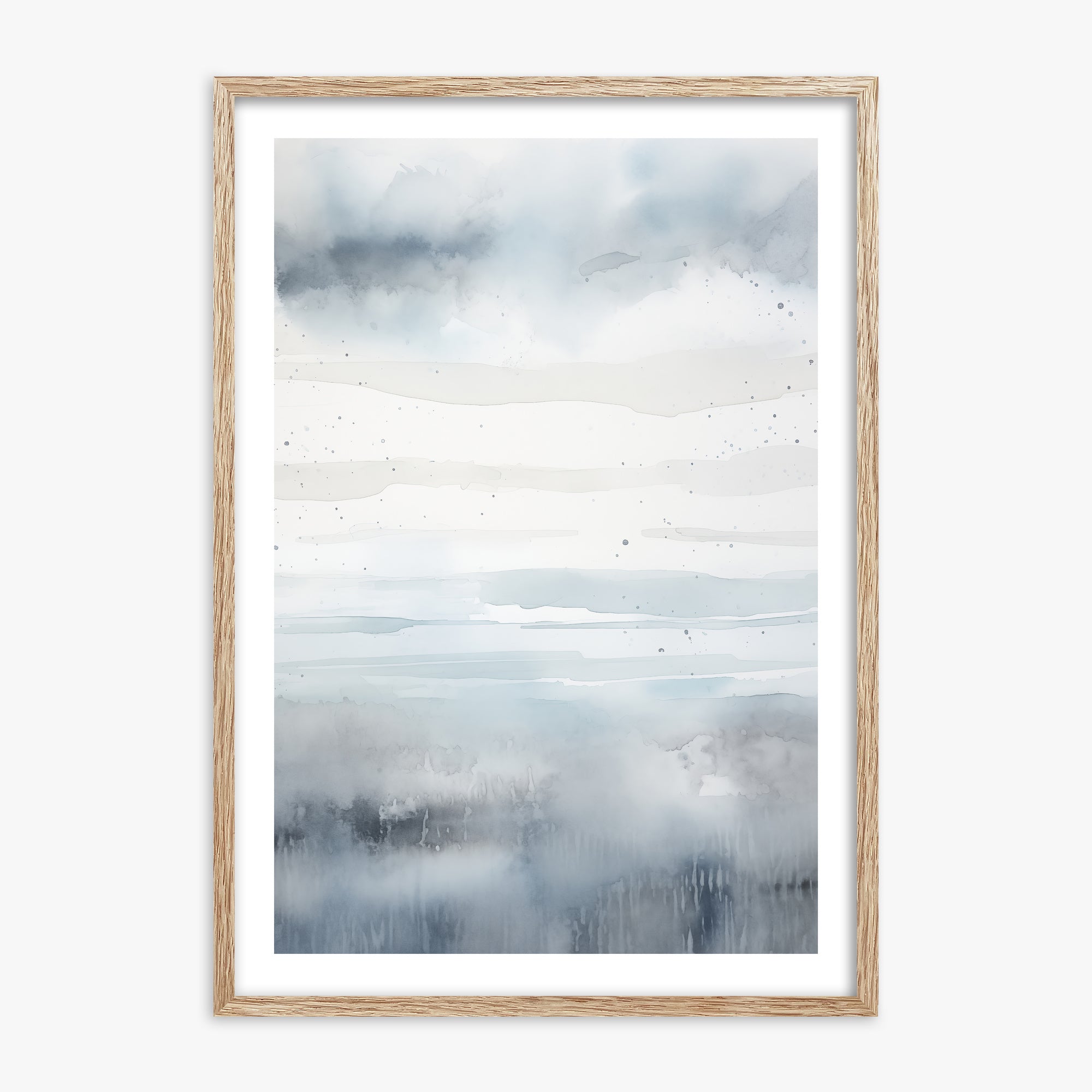 Misty Horizon Watercolor, 70x100cm Framed Art Reproduction With Raw Oak Frame