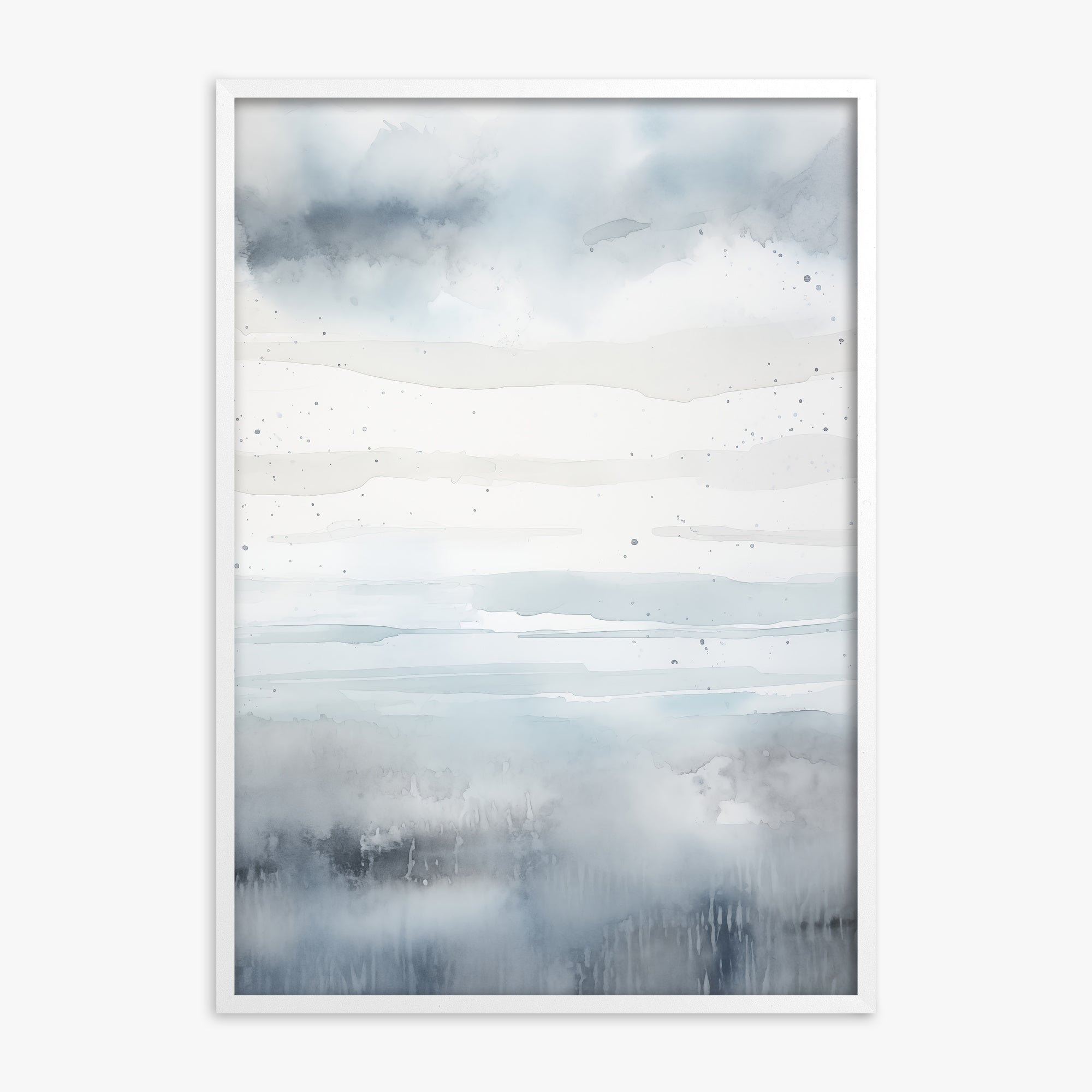 Misty Horizon Watercolor, White Framed Poster With White Frame