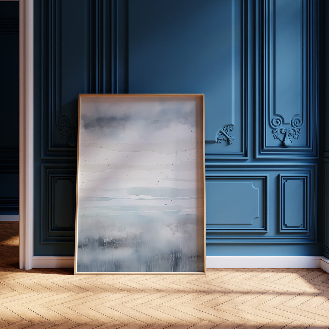 Misty Horizon Watercolor, 50x70cm Framed Poster With Black Frame