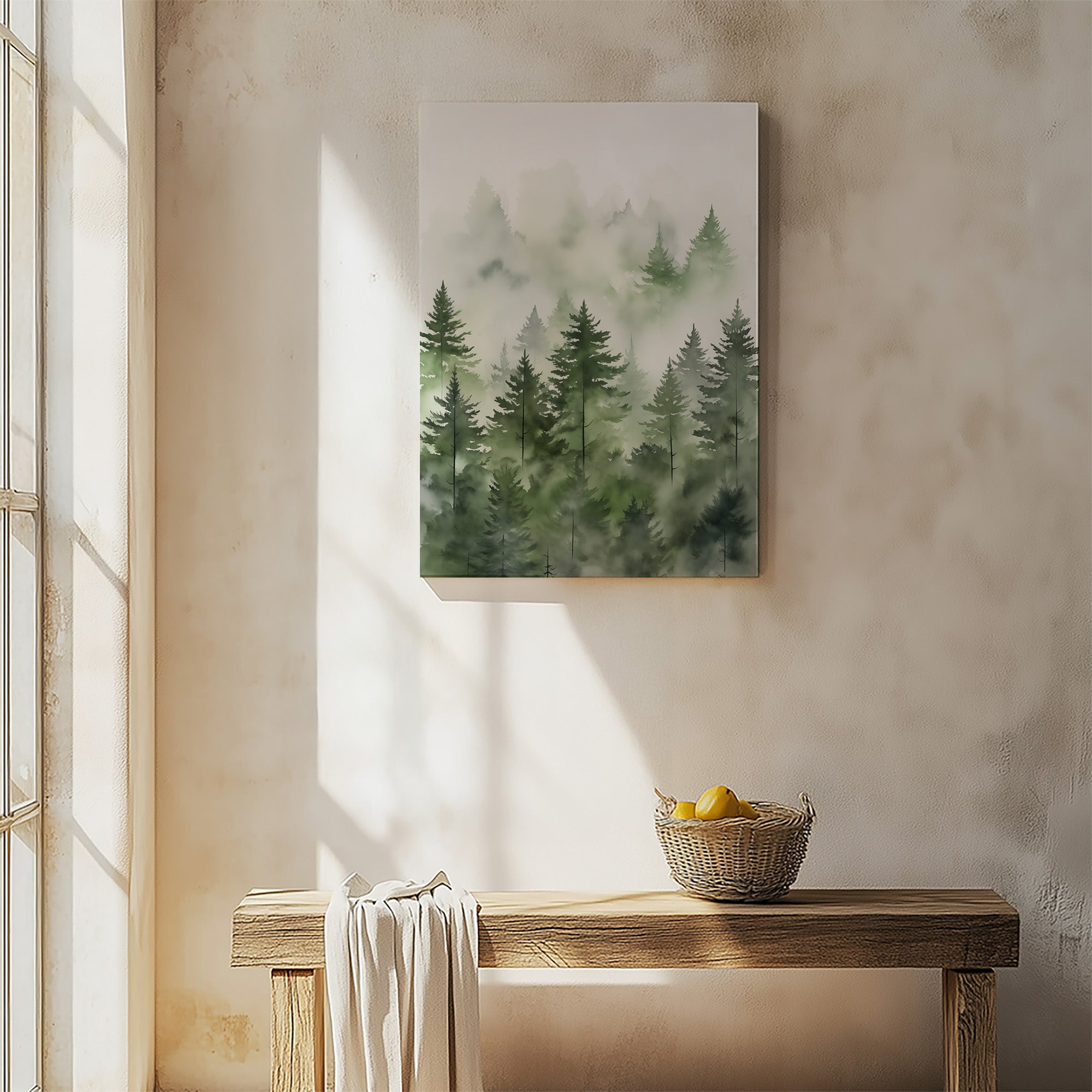 Aquarelle des pins brumeux