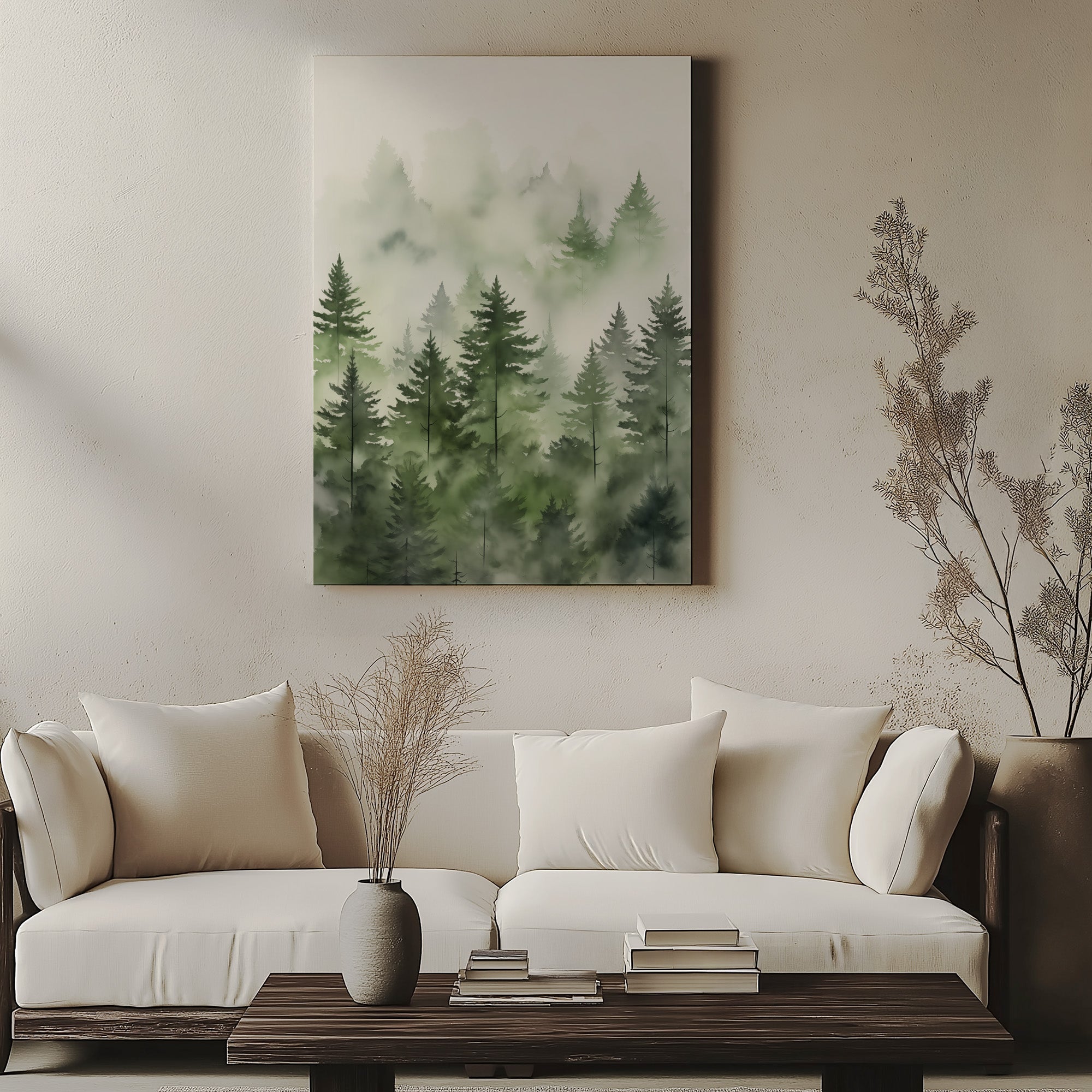 Aquarelle des pins brumeux