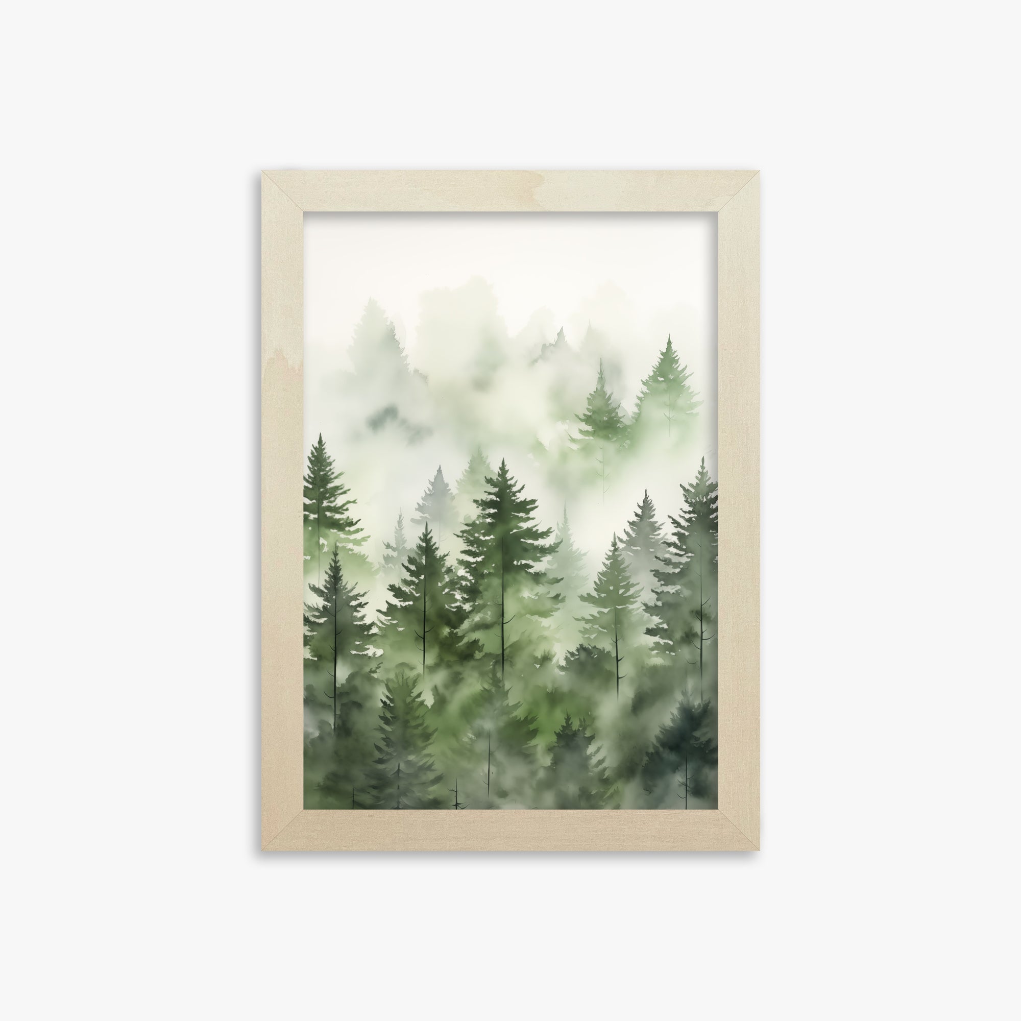 Misty Pines Watercolor, 21x30cm Framed Art Reproduction With Lime Wood Frame