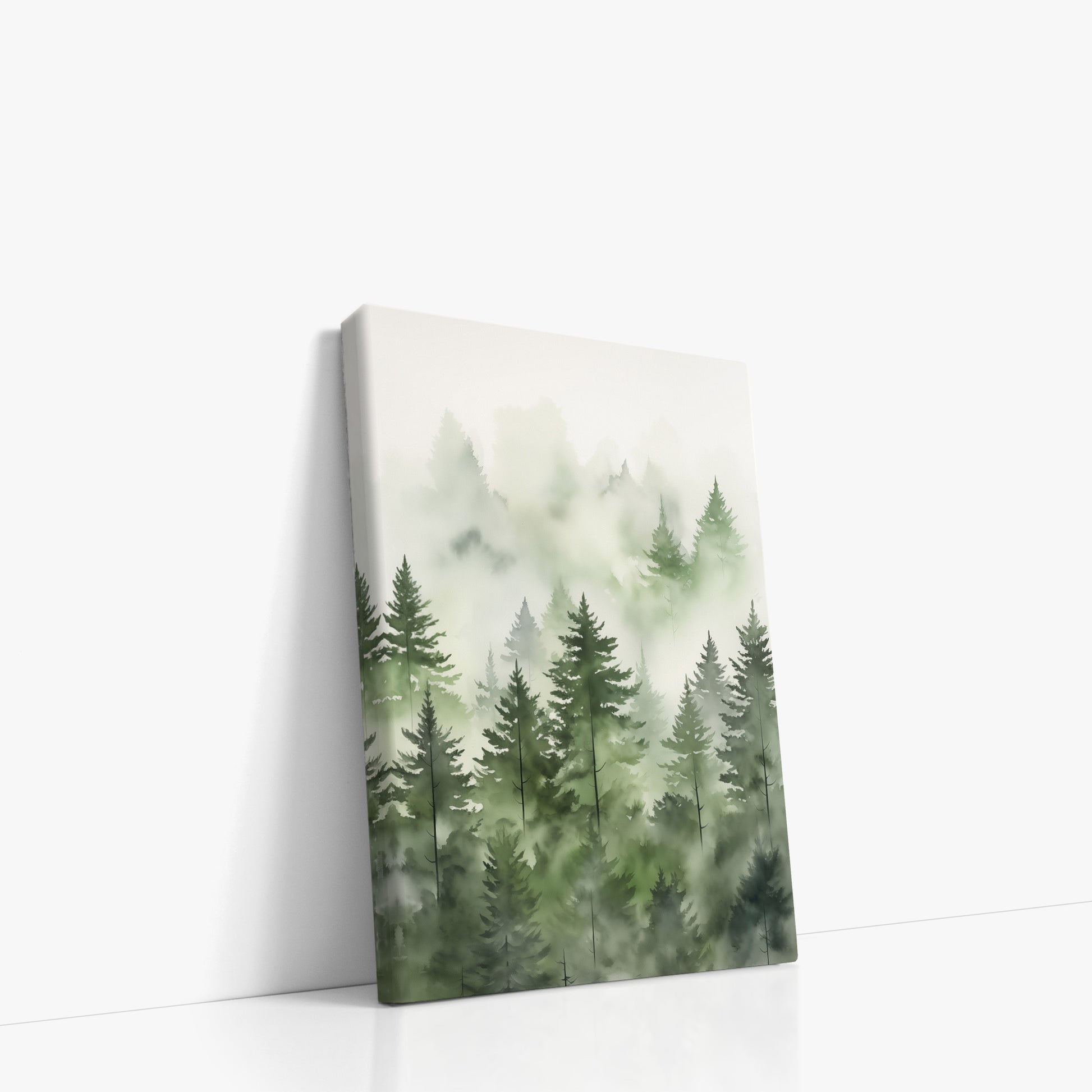 Misty Pines Watercolor, 21x30cm Satin Canvas Art Reproduction Left Angle