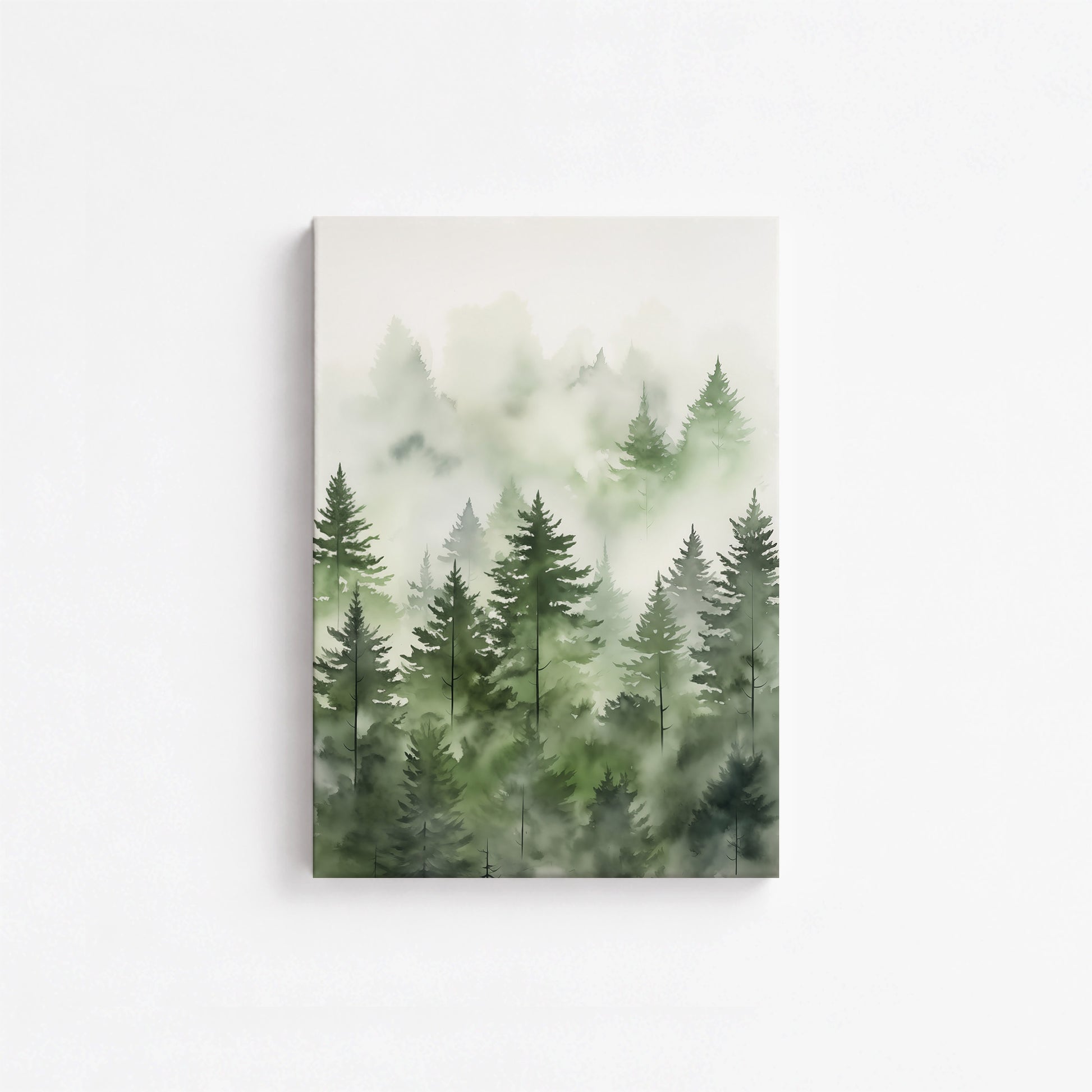 Misty Pines Watercolor, 21x30cm Satin Canvas Art Reproduction