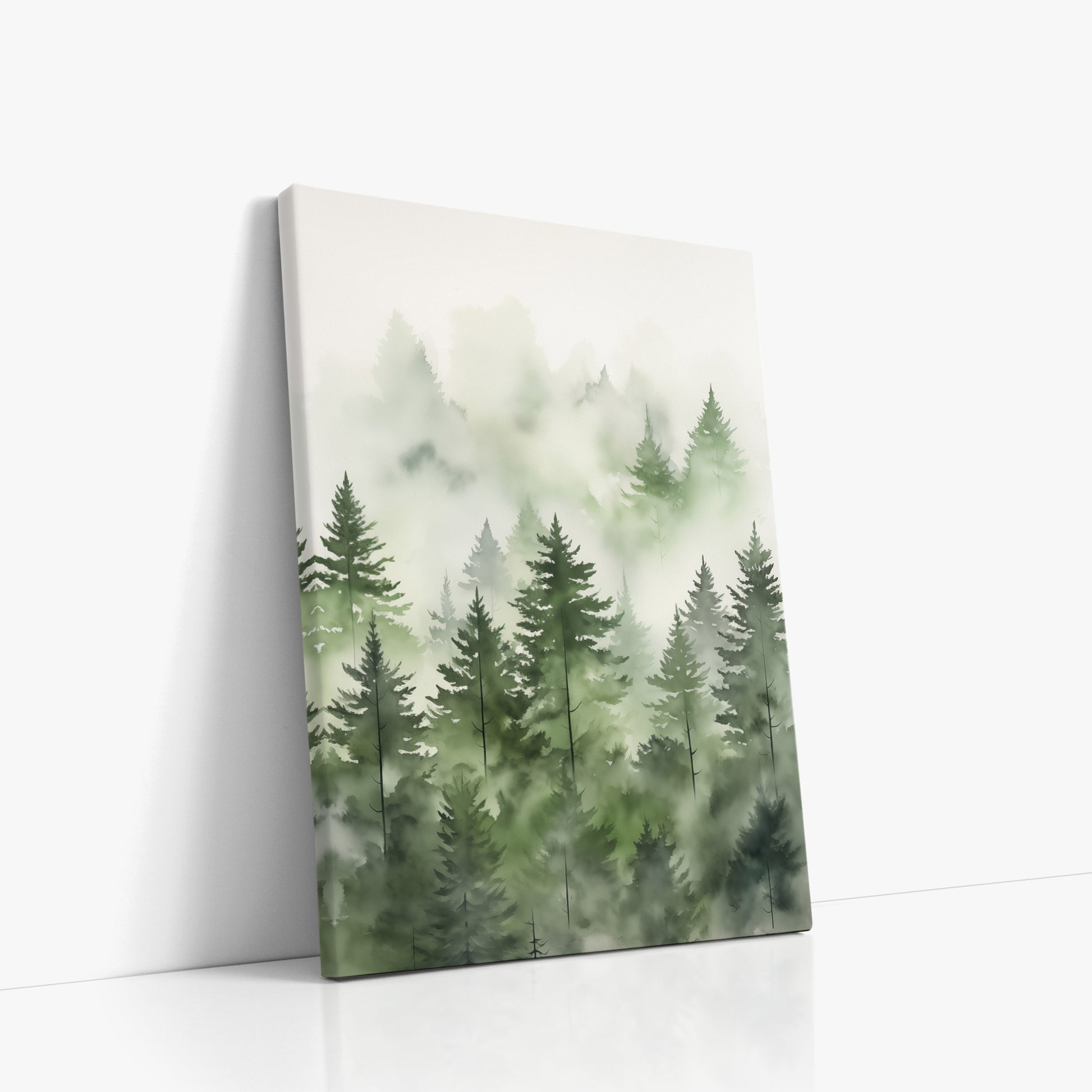 Misty Pines Watercolor, 50x70cm Satin Canvas Art Reproduction Left Angle