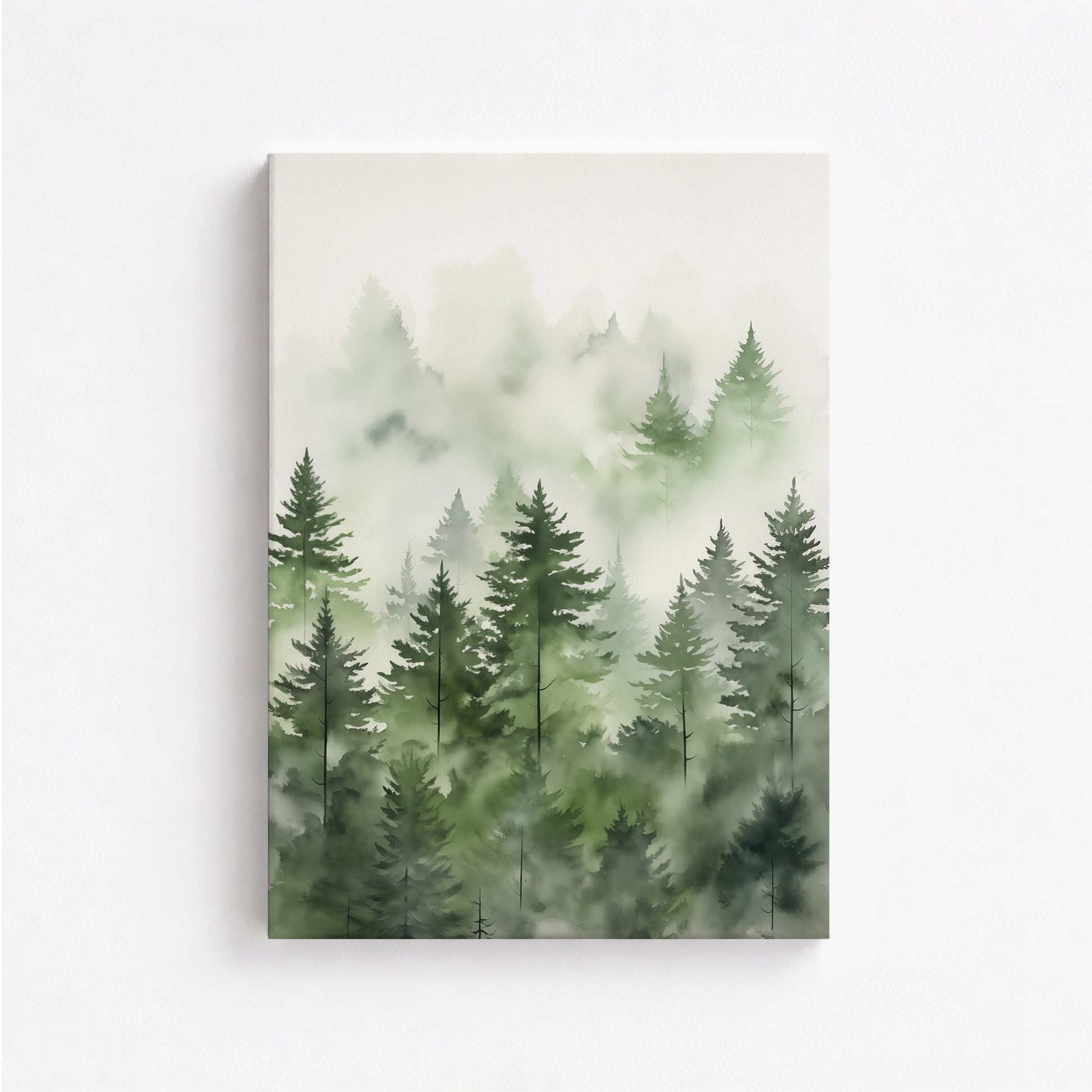 Misty Pines Watercolor, 50x70cm Satin Canvas Art Reproduction