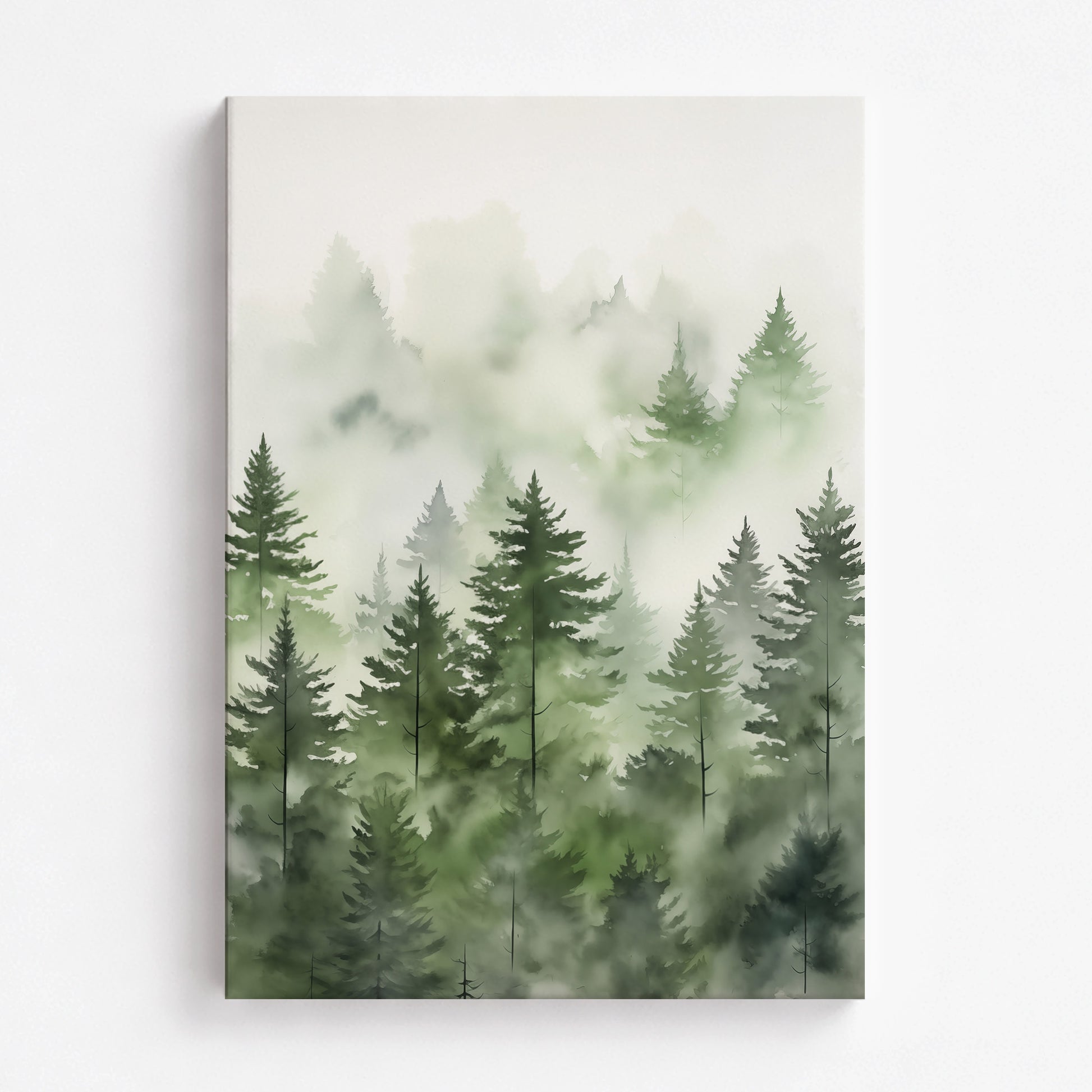 Misty Pines Watercolor, 70x100cm Satin Canvas Art Reproduction