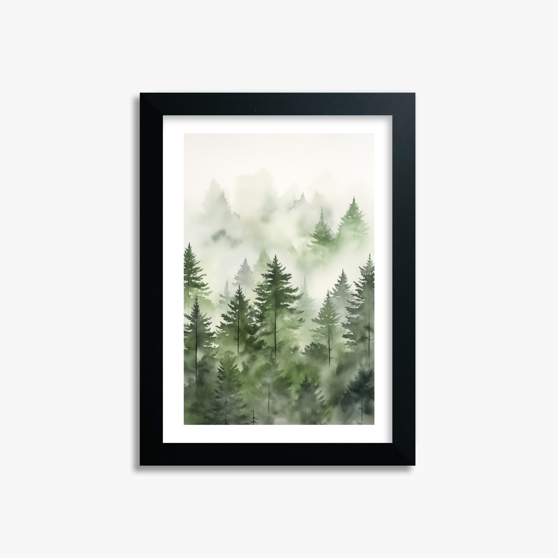 Misty Pines Watercolor, 21x30cm Black Framed Art Reproduction