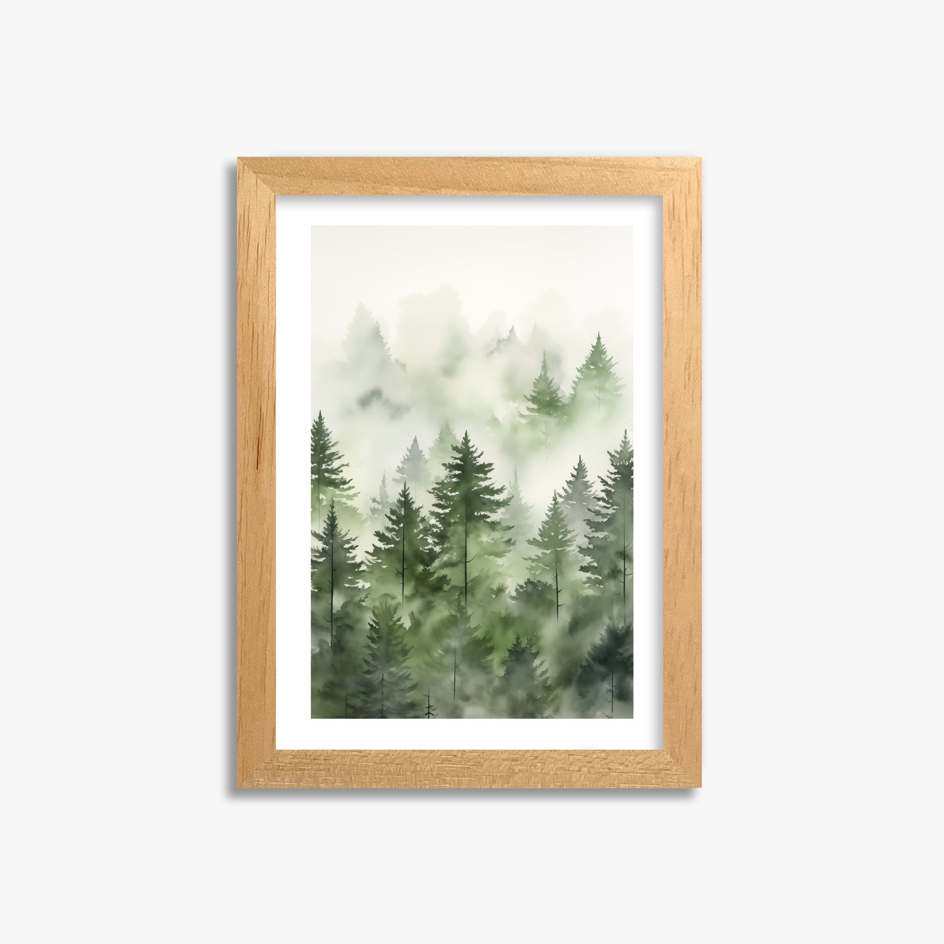 Misty Pines Watercolor, 21x30cm Oak Framed Art Reproduction