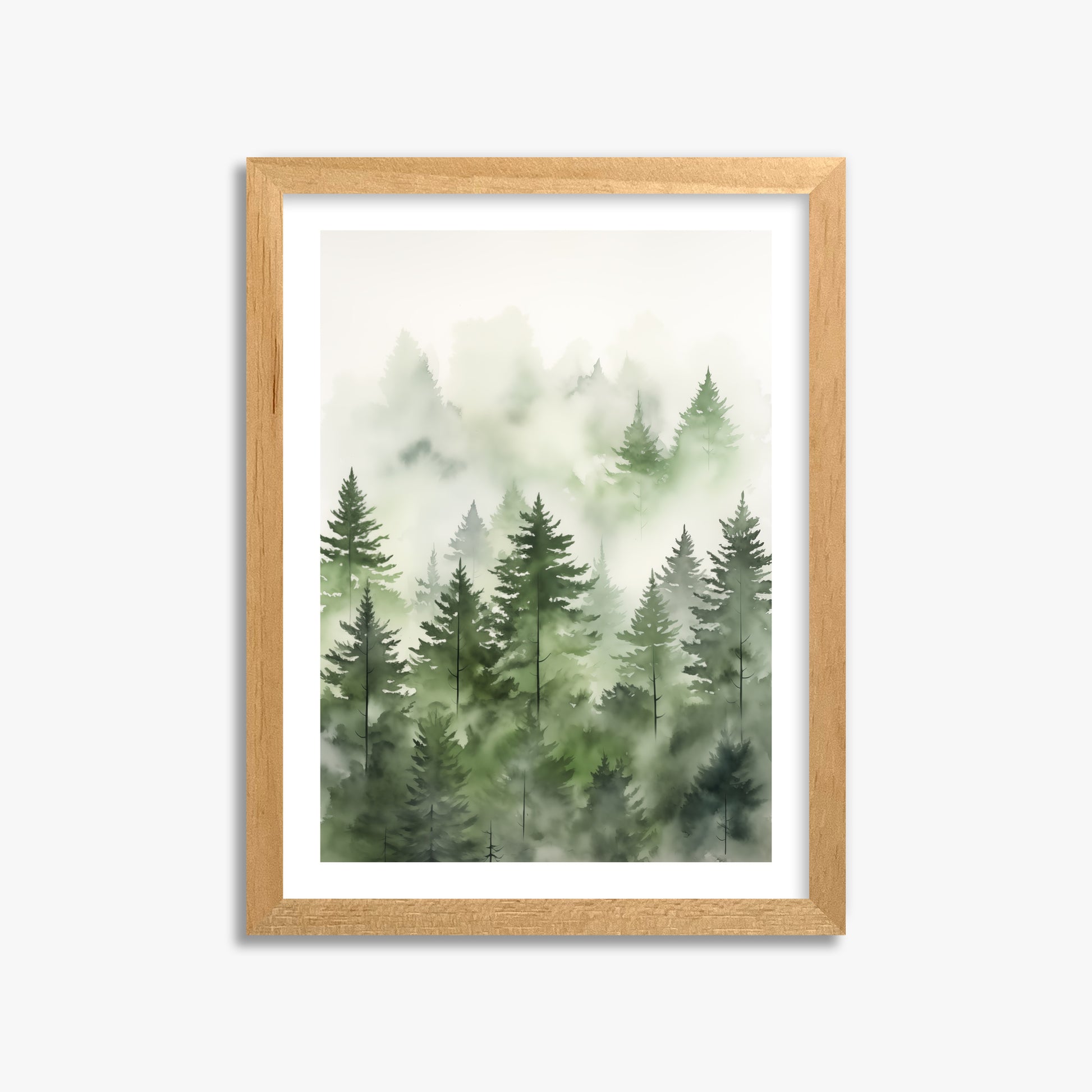 Misty Pines Watercolor, 30x40cm Oak Framed Art Reproduction