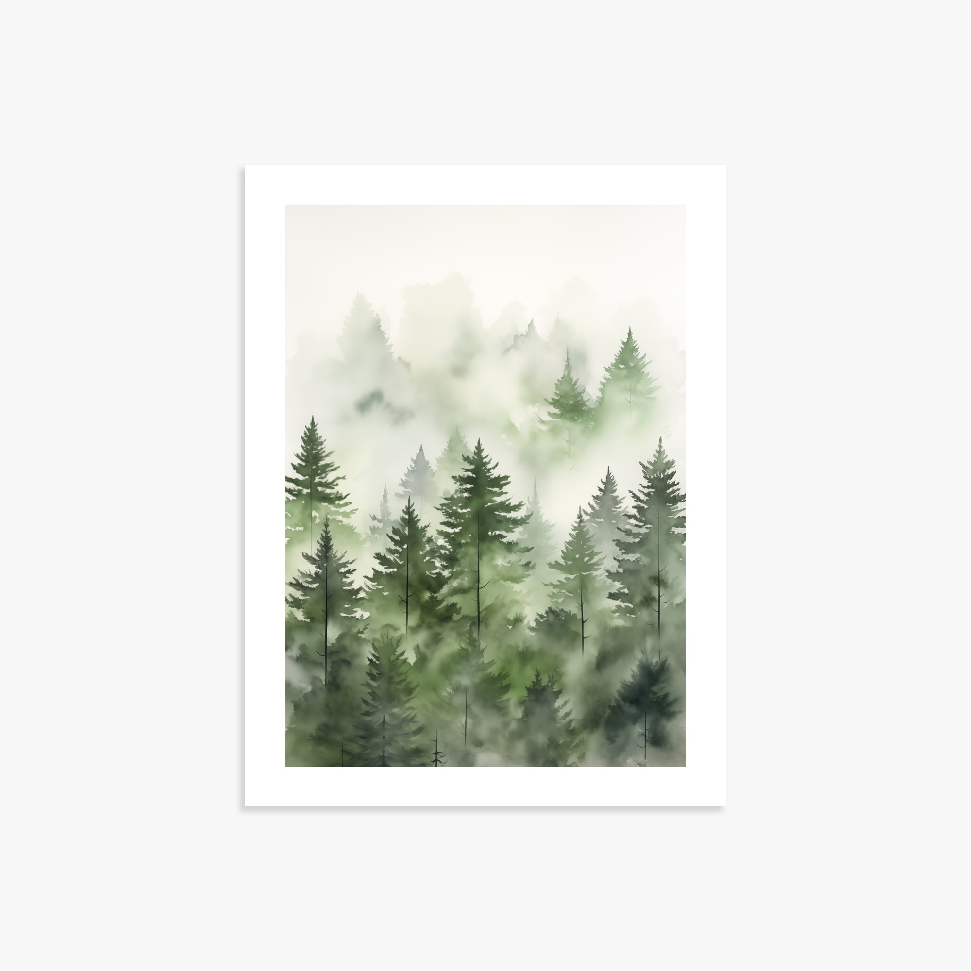 Misty Pines Watercolor, 30x40cm Printed Poster