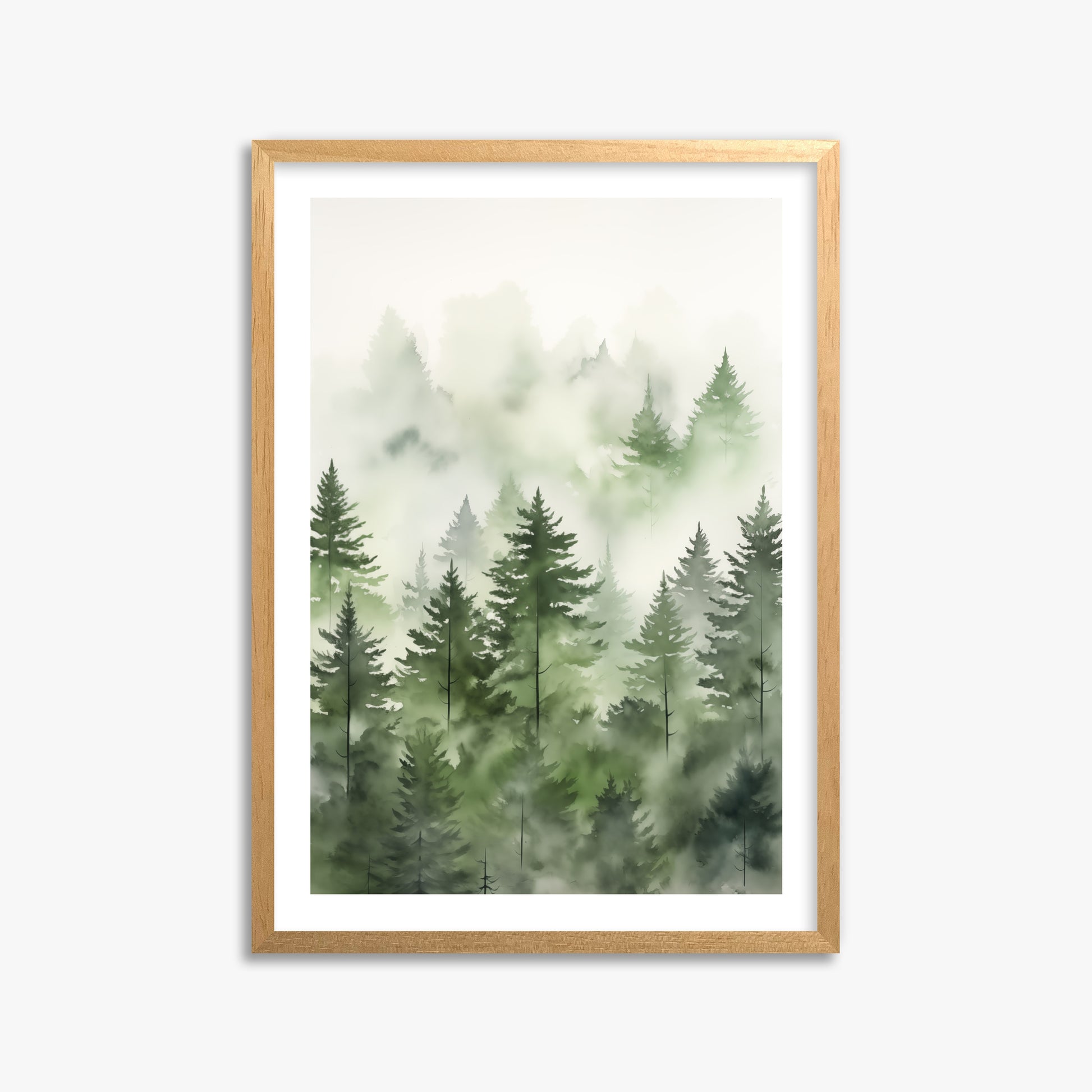 Misty Pines Watercolor, 50x70cm Oak Framed Art Reproduction