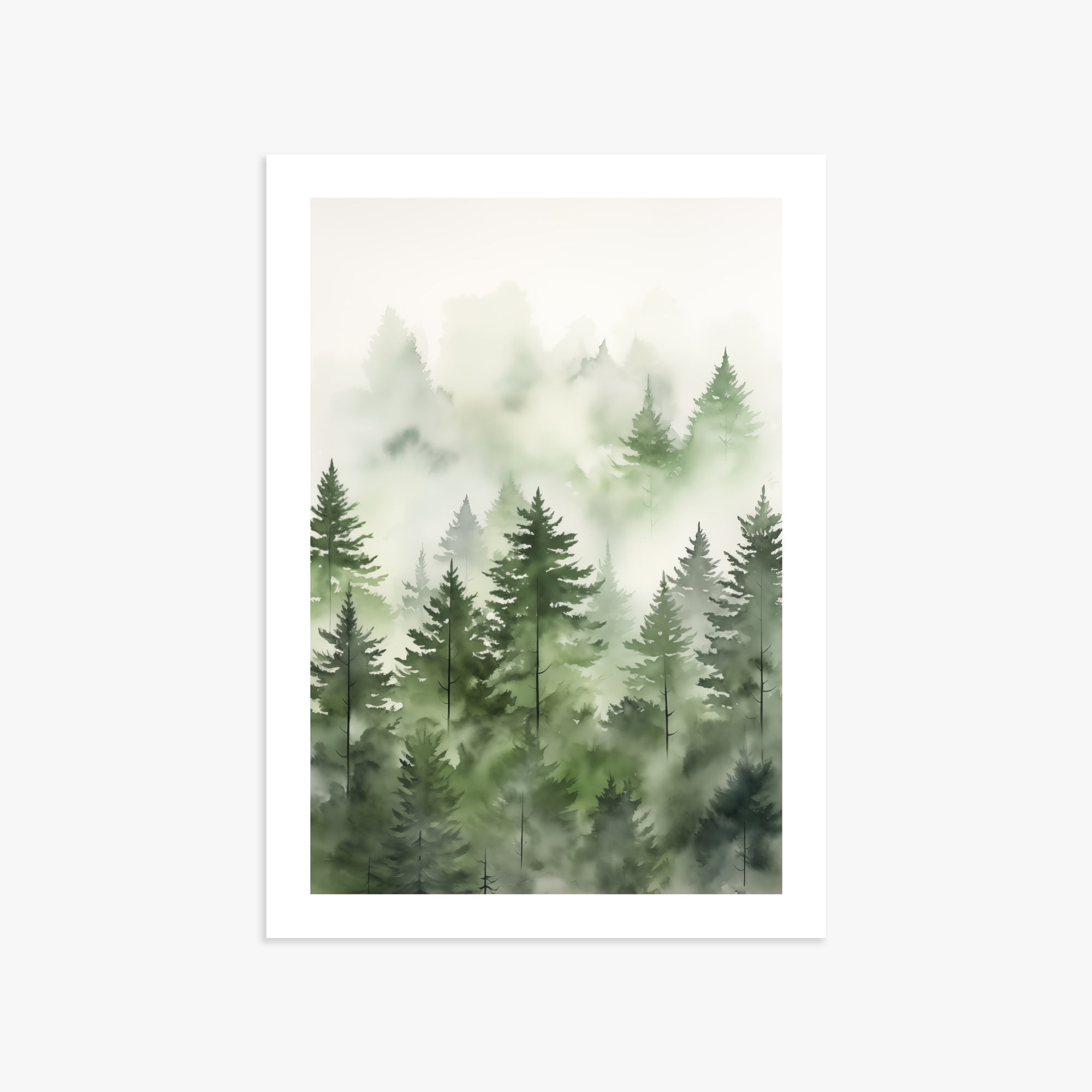 Misty Pines Watercolor, 50x70cm Printed Poster
