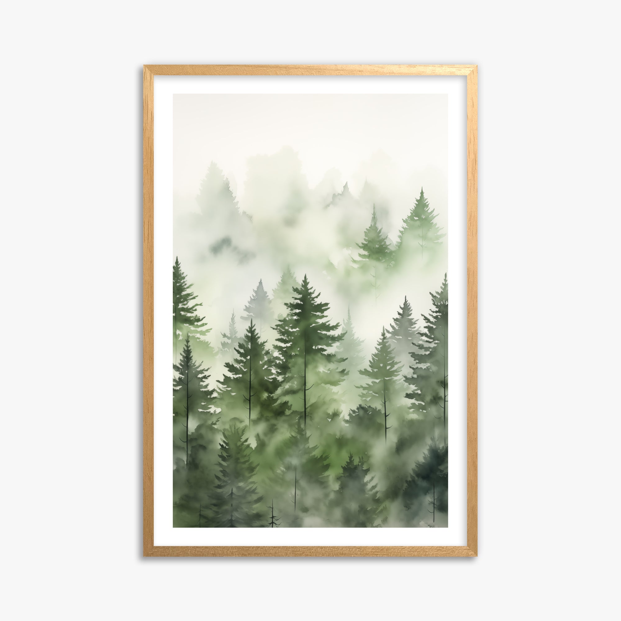 Misty Pines Watercolor, 61x91cm Oak Framed Art Reproduction