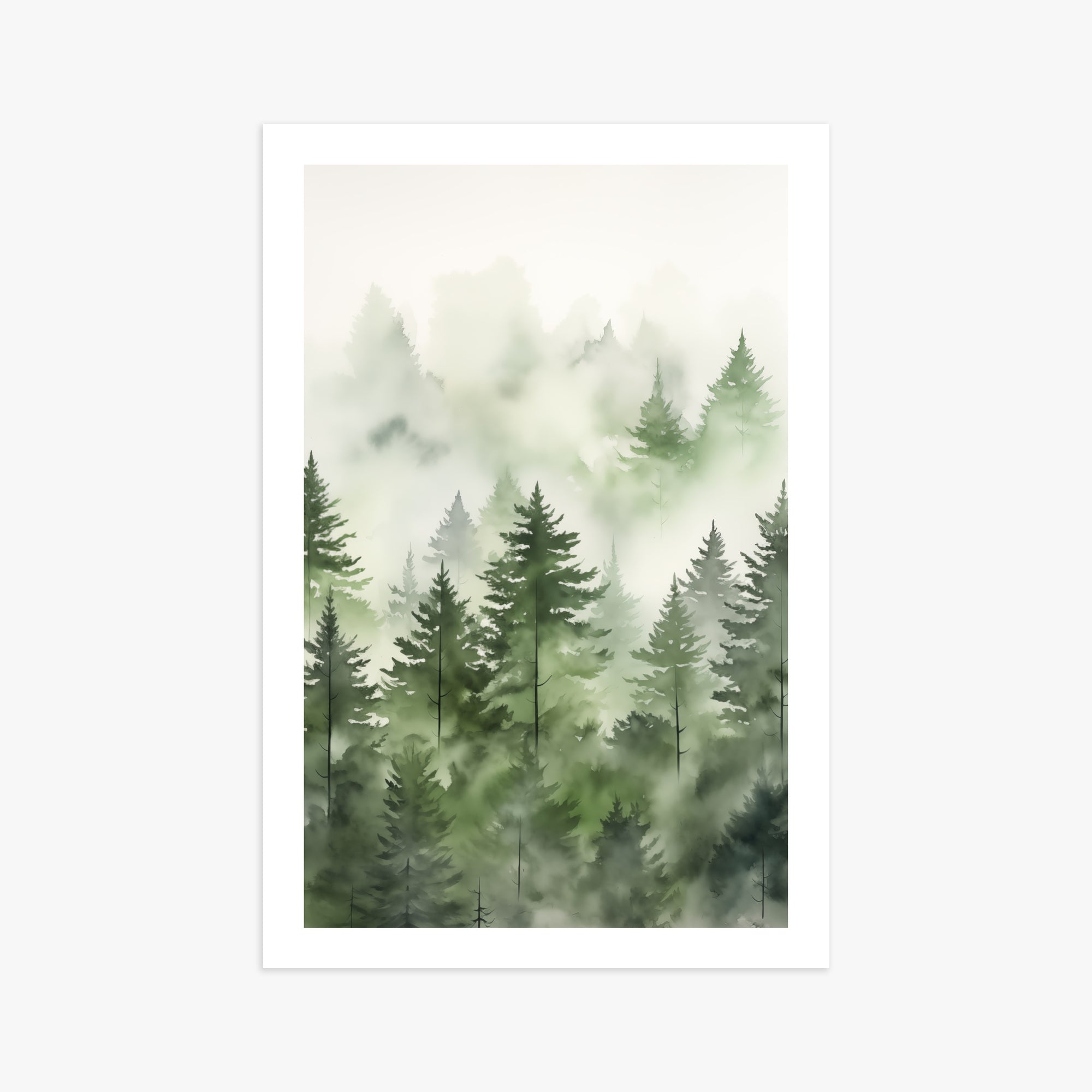Misty Pines Watercolor, 61x91cm Printed Poster
