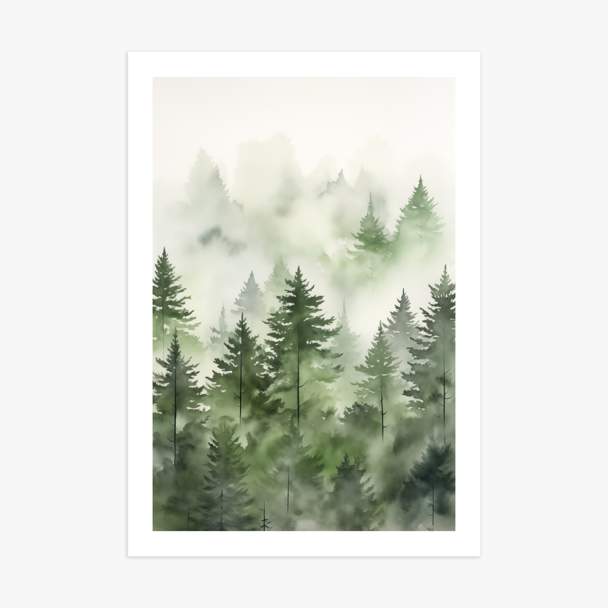 Misty Pines Watercolor, 70x100cm Printed Poster
