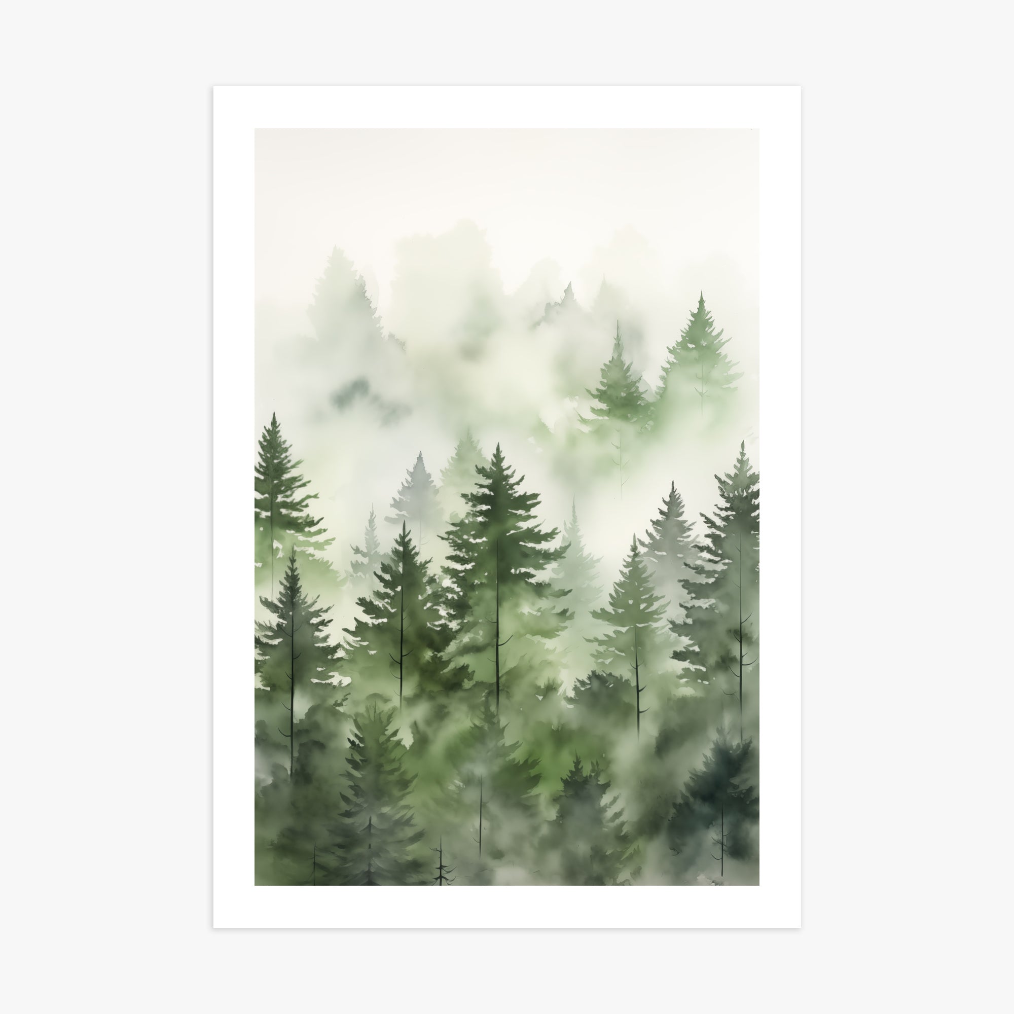 Misty Pines Watercolor, 70x100cm Printed Poster