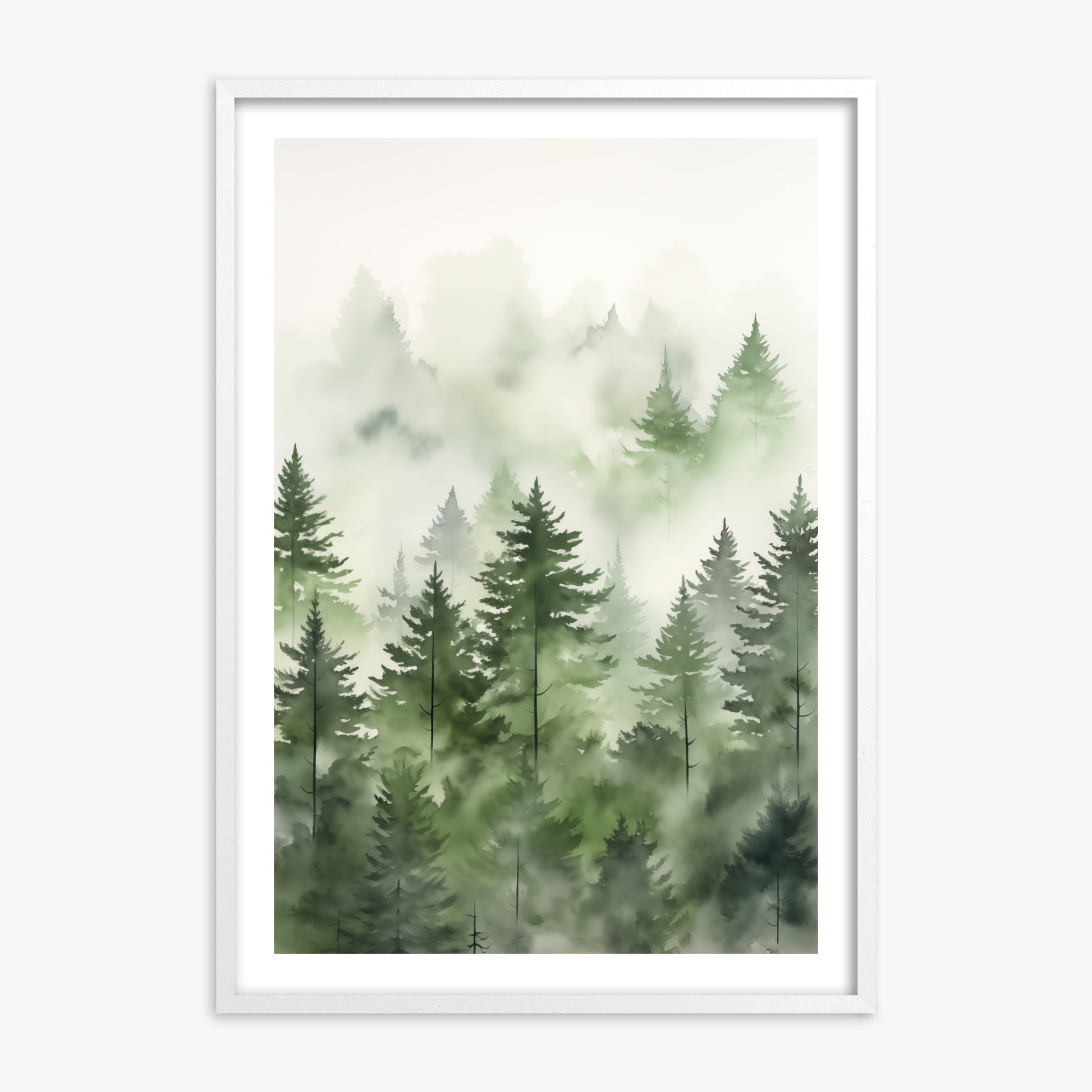 Misty Pines Watercolor, 70x100cm Whitek Framed Art Reproduction