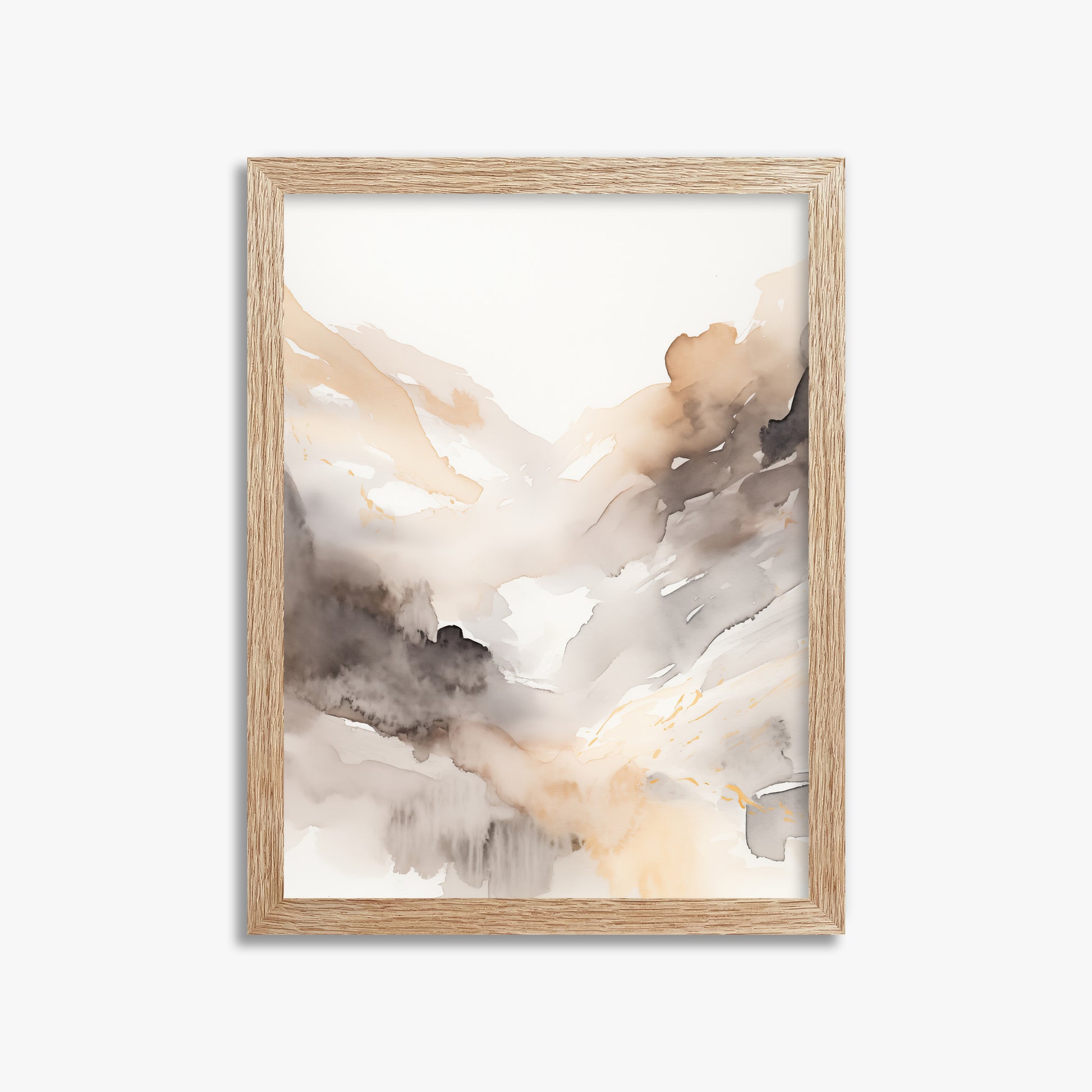 Misty Mountain Veil, 30x40cm Framed Art Reproduction With Raw Oak Frame