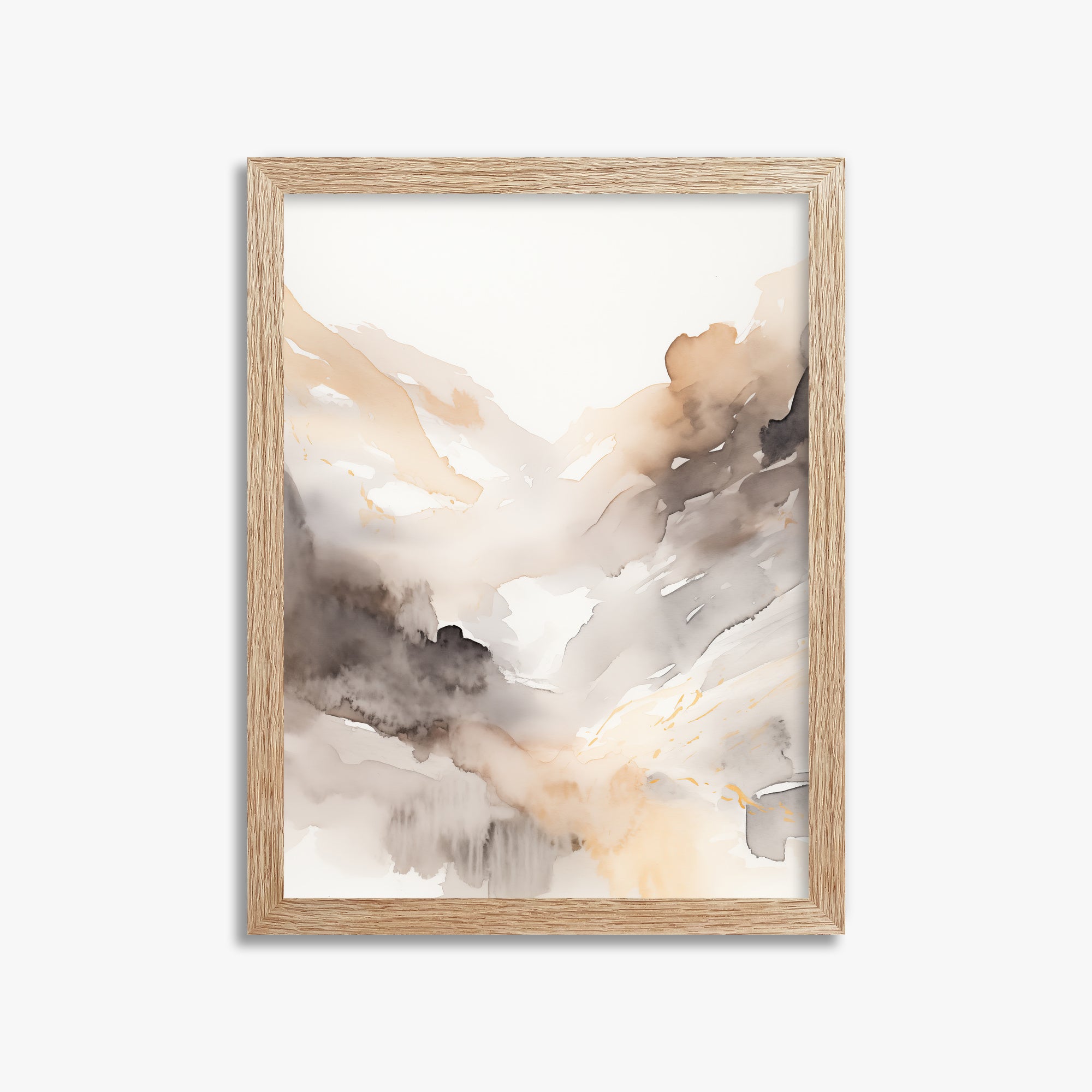 Misty Mountain Veil, 30x40cm Framed Art Reproduction With Raw Oak Frame