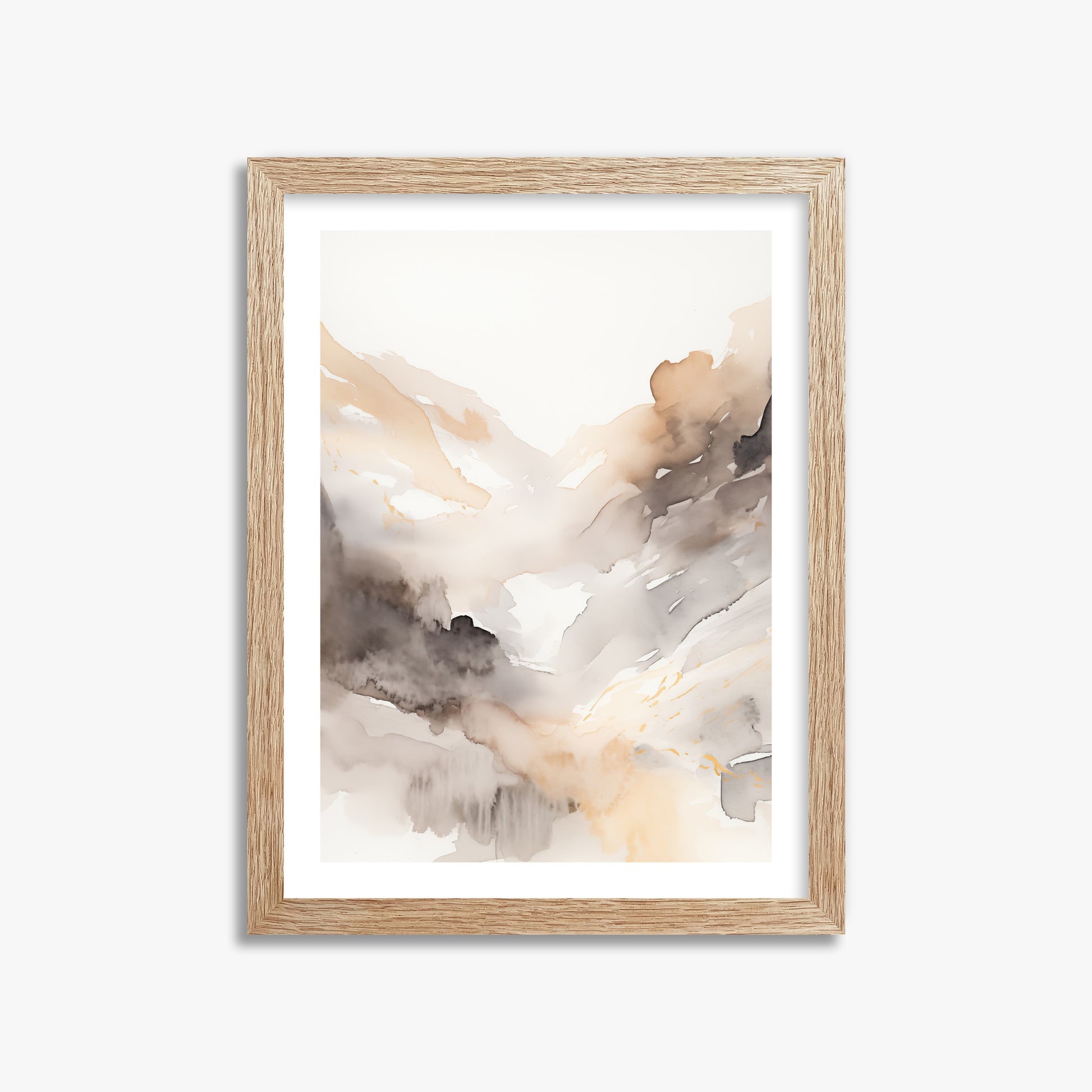 Misty Mountain Veil, 30x40cm Framed Art Reproduction With Raw Oak Frame