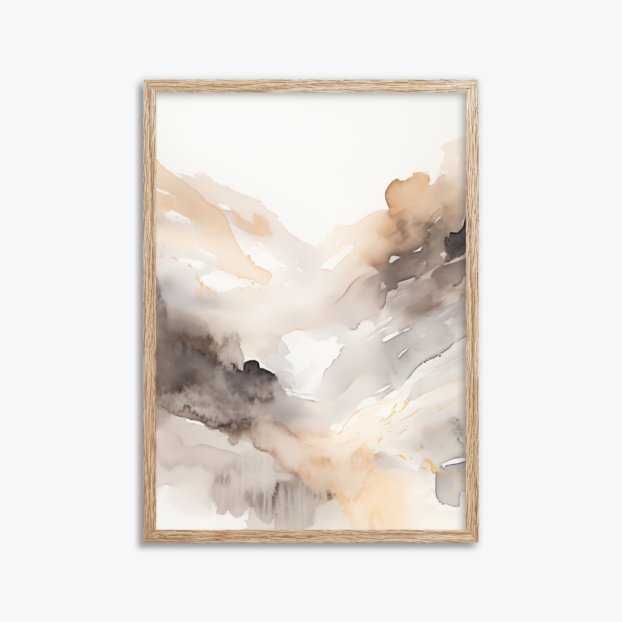 Misty Mountain Veil, 50x70cm Framed Art Reproduction With Raw Oak Frame