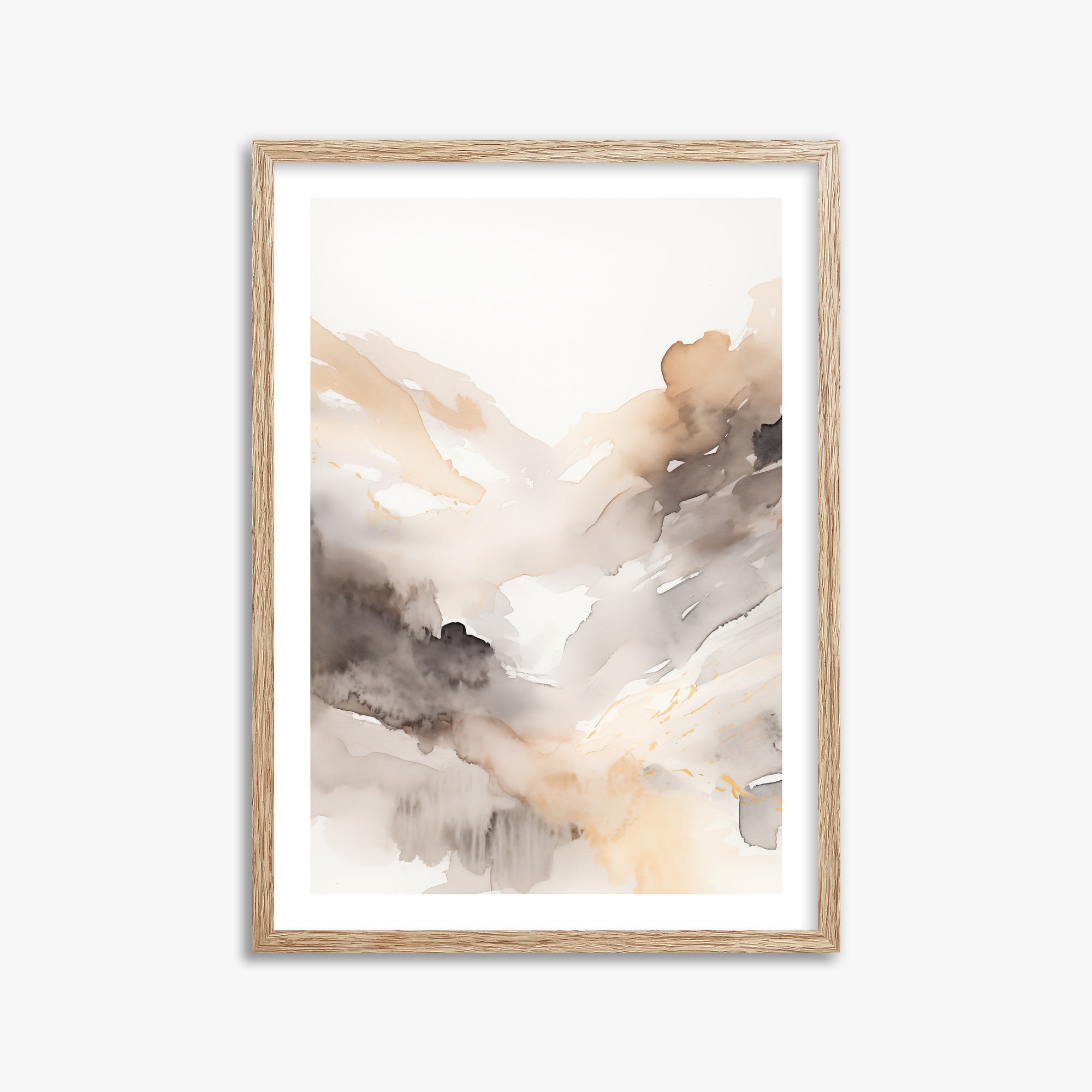 Misty Mountain Veil, 50x70cm Framed Art Reproduction With Raw Oak Frame