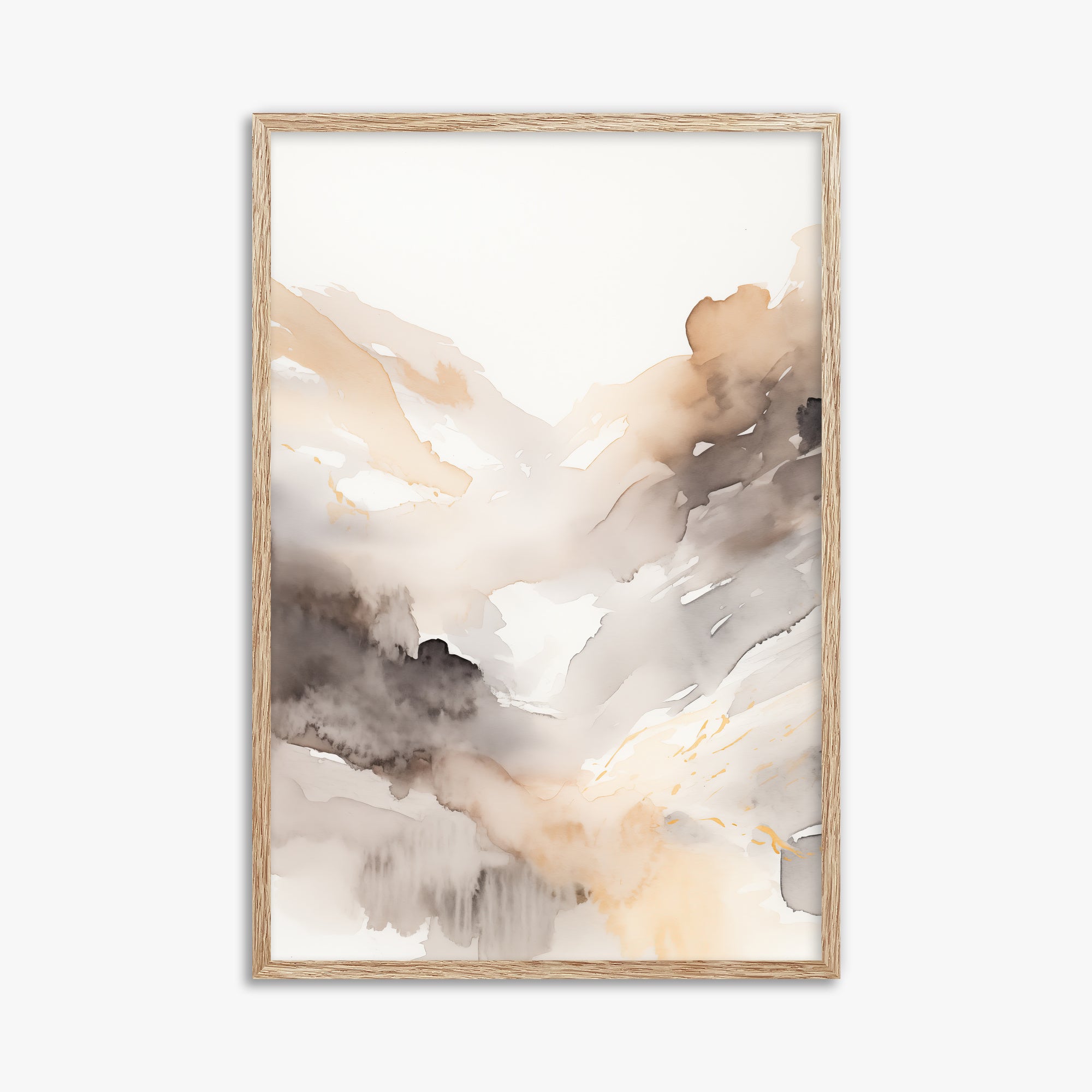 Misty Mountain Veil, 61x91cm Framed Art Reproduction With Raw Oak Frame