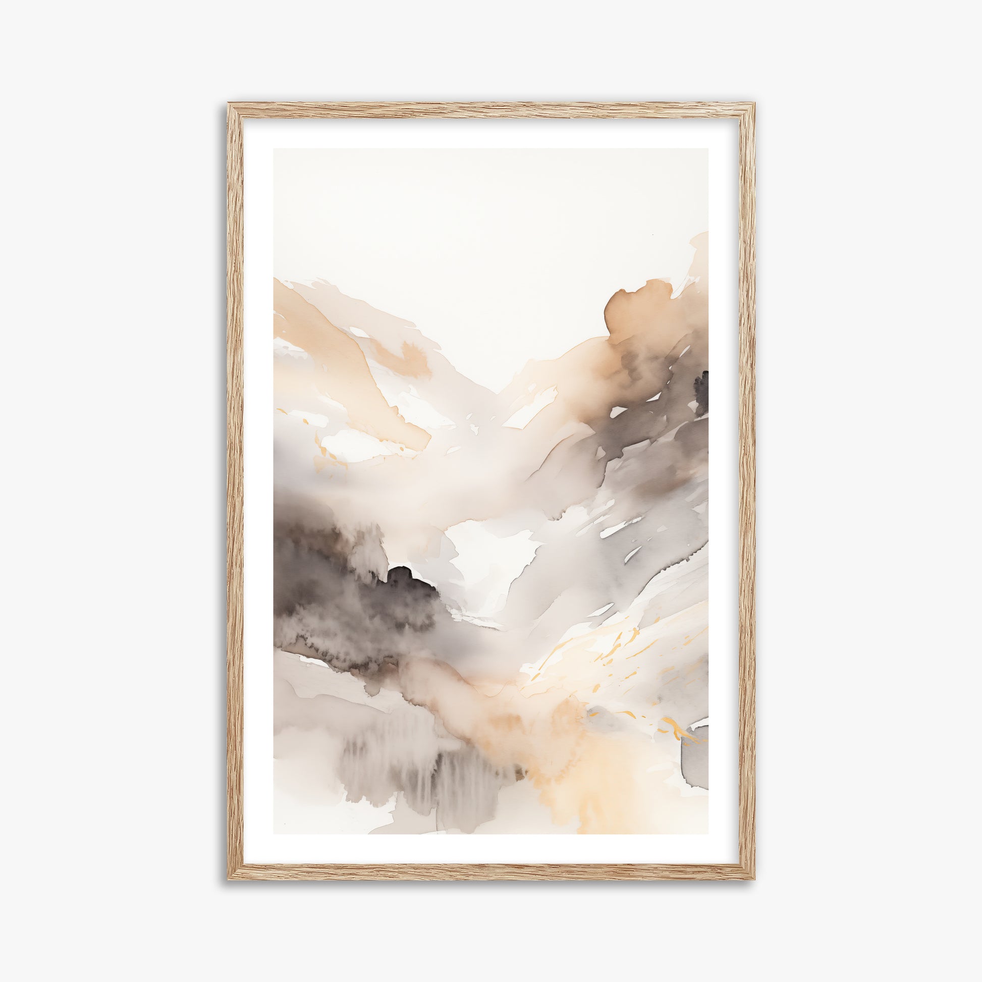 Misty Mountain Veil, 61x91cm Framed Art Reproduction With Raw Oak Frame