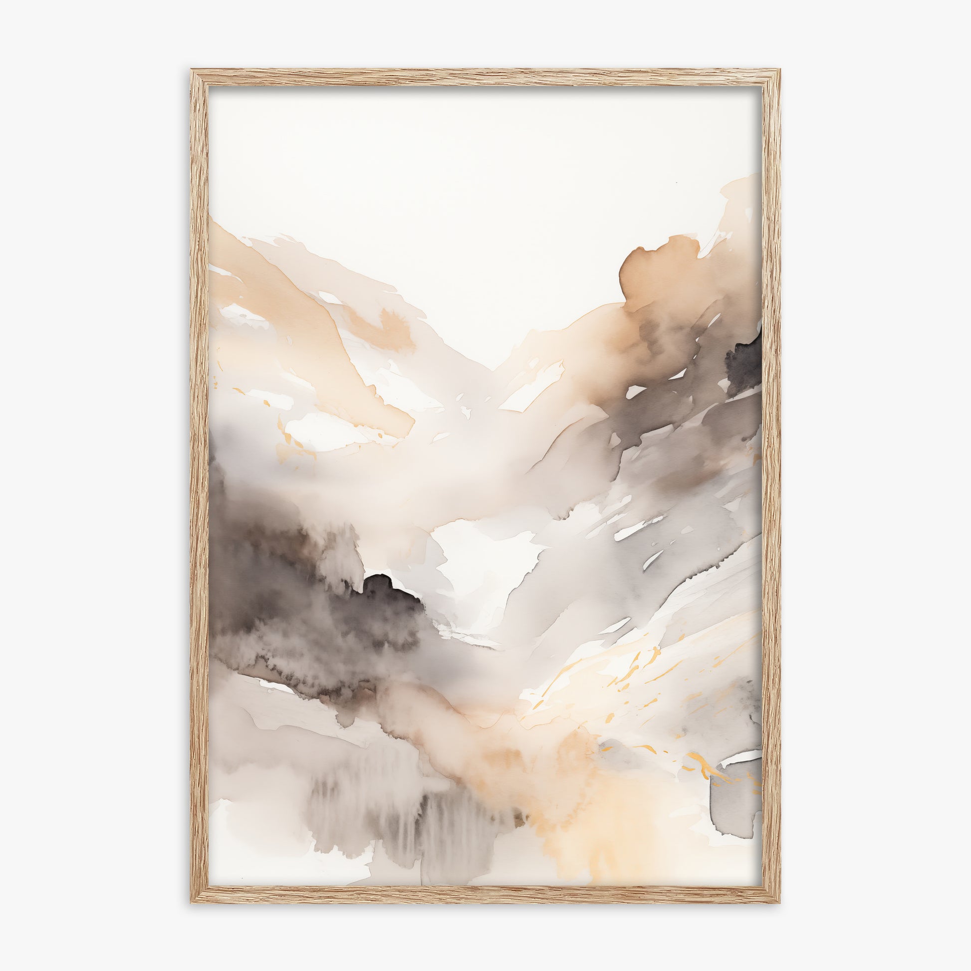 Misty Mountain Veil, 70x100cm Framed Art Reproduction With Raw Oak Frame