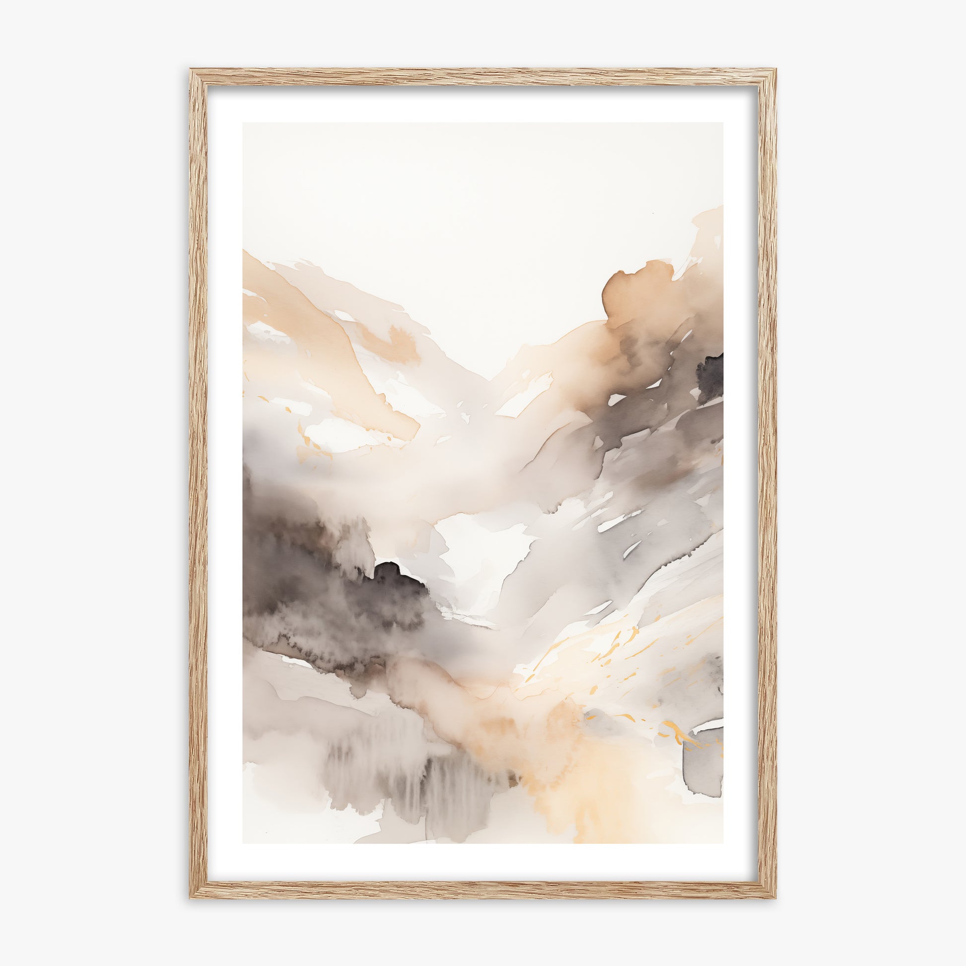 Misty Mountain Veil, 70x100cm Framed Art Reproduction With Raw Oak Frame