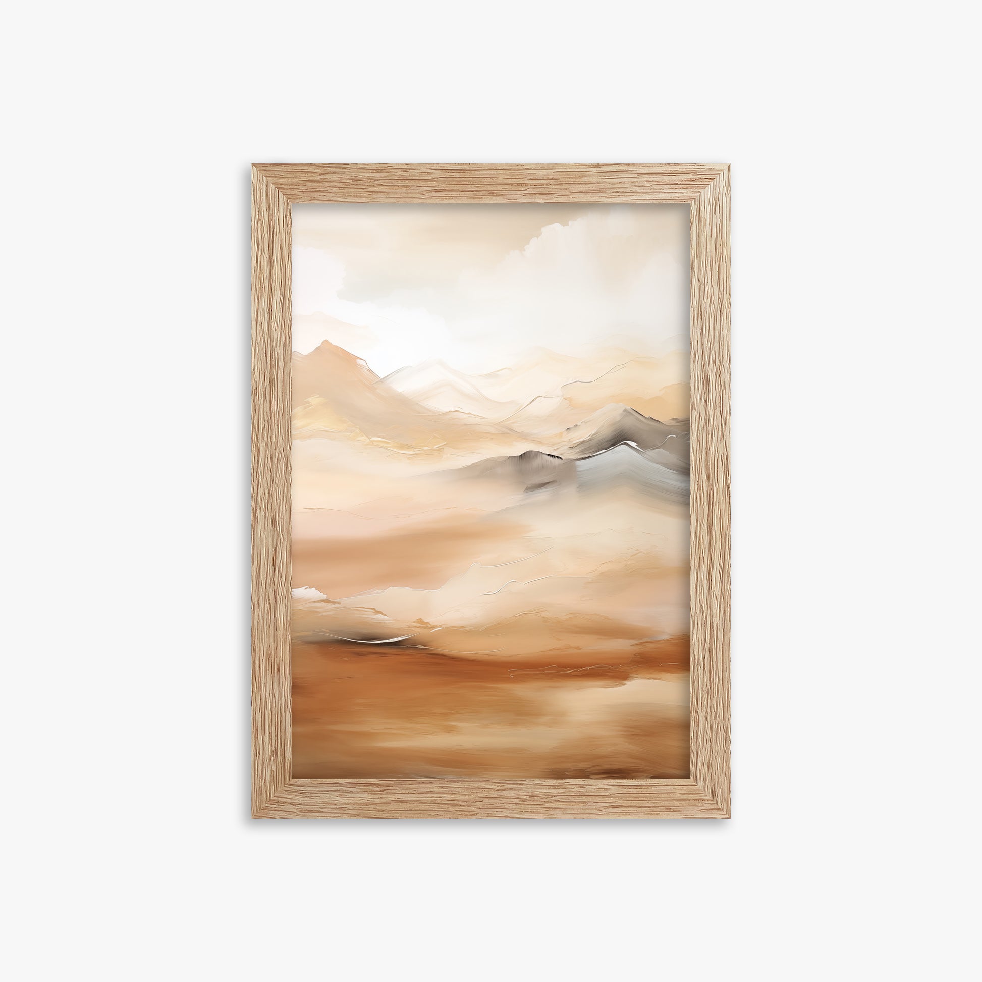 Desert Mirage Mountains, 21x30cm Framed Art Reproduction With Raw Oak Frame