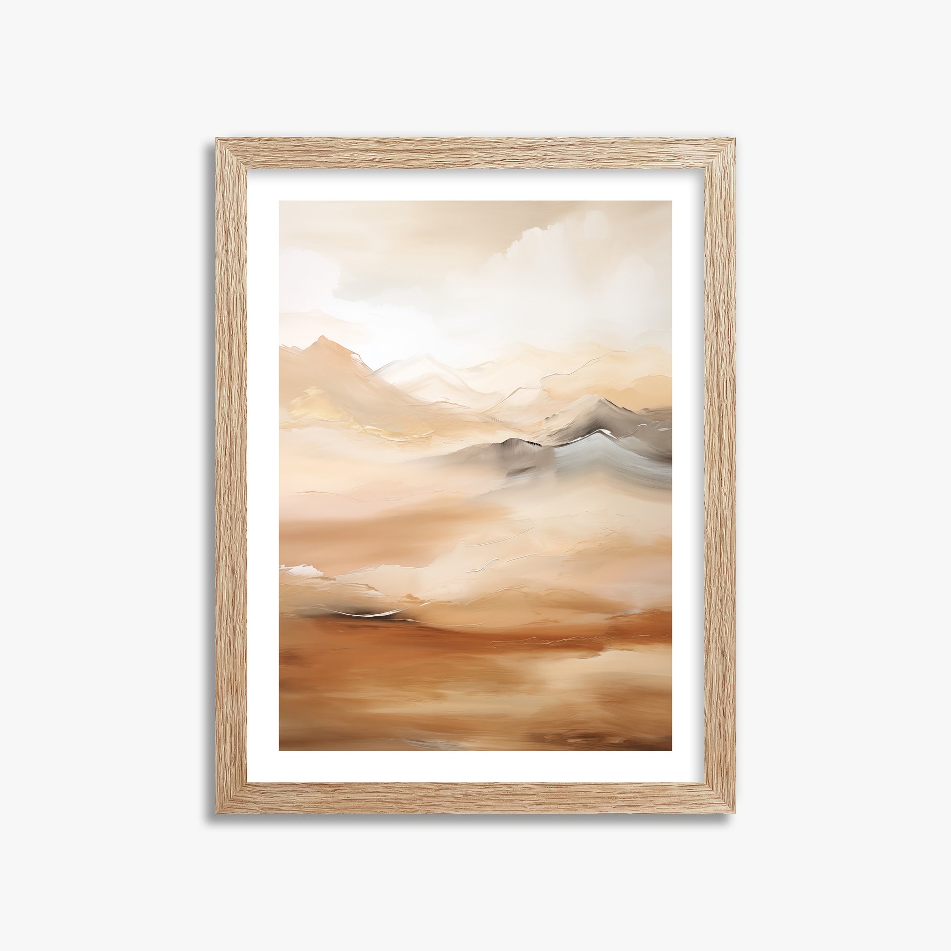 Desert Mirage Mountains, 30x40cm Framed Art Reproduction With Raw Oak Frame