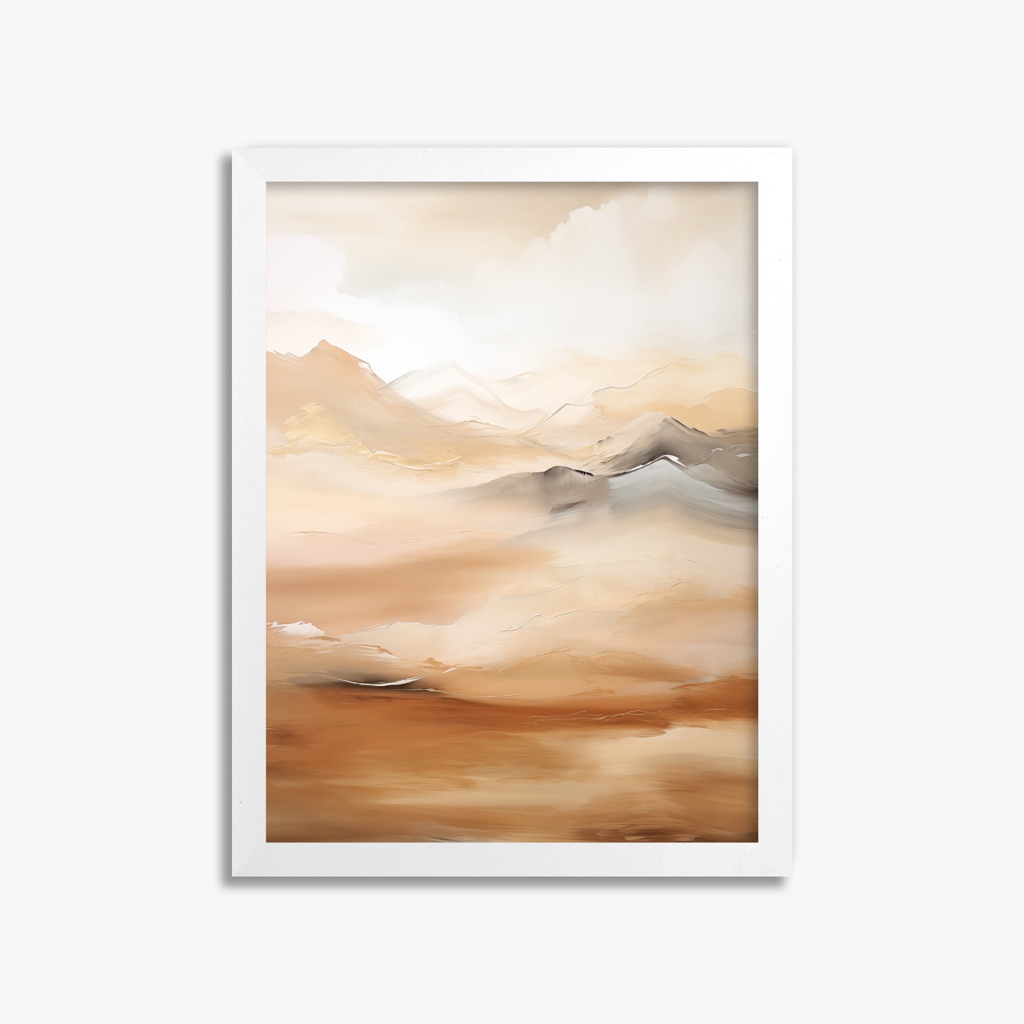 Desert Mirage Mountains, 30x40cm Framed Poster With White Frame
