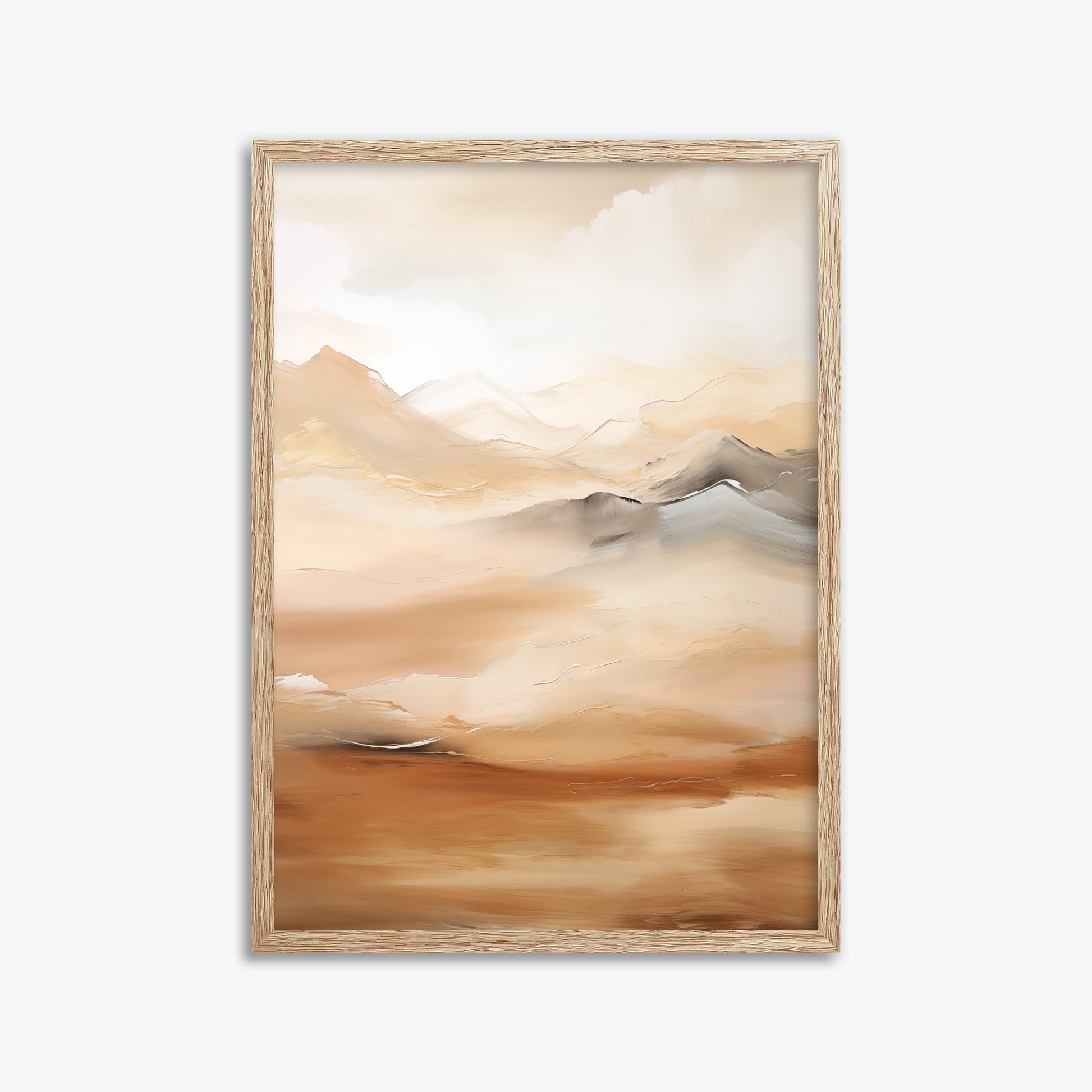 Desert Mirage Mountains, 50x70cm Framed Art Reproduction With Raw Oak Frame